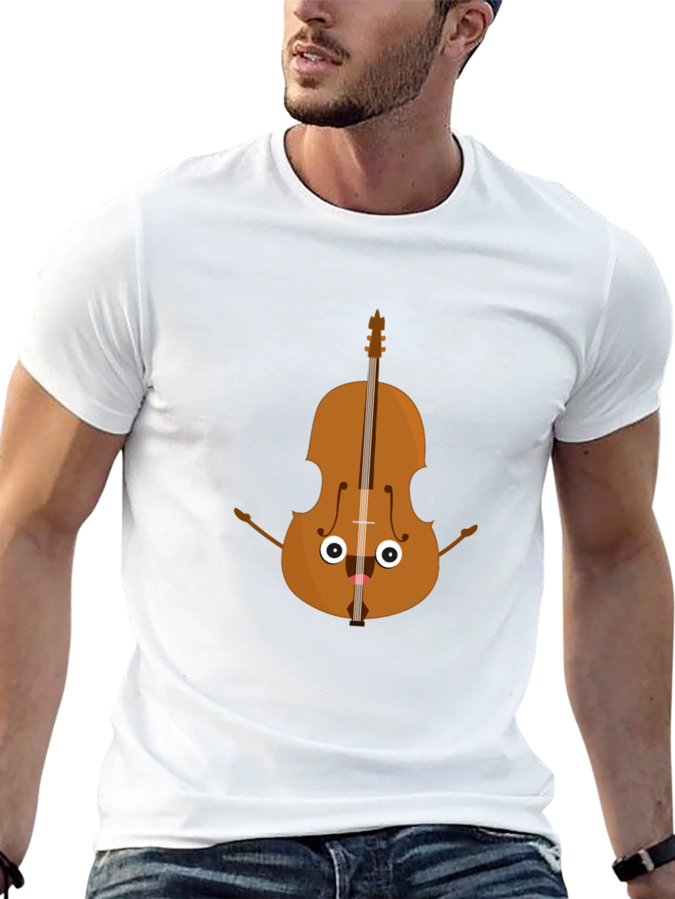 Black Funny Cartoon Cello Musician Graphic Tee view 13