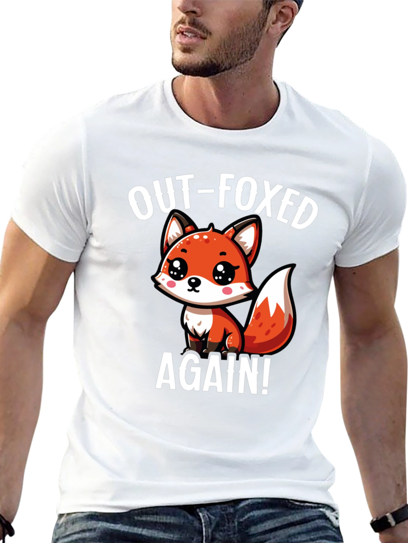 Black Out-Foxed Again! Cute Cartoon Fox Graphic T-Shirt view 13
