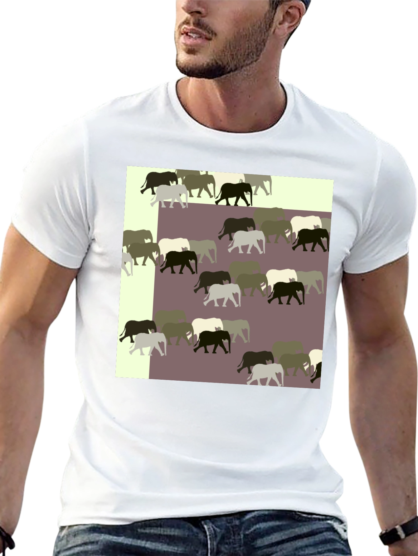 Black Elephant Pattern Black T-Shirt view 13