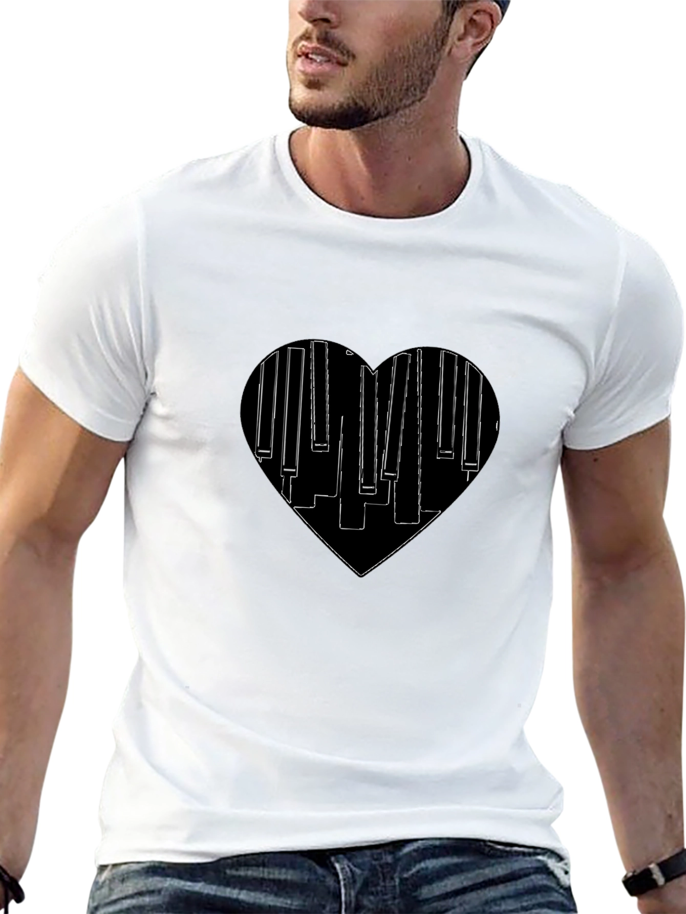Black Piano Heartbeat Black T-Shirt | Music Lover Tee view 13