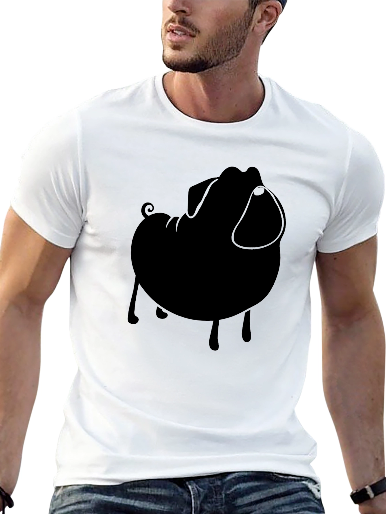 Black Black Pug Silhouette Tee - Modern Casual Style view 13