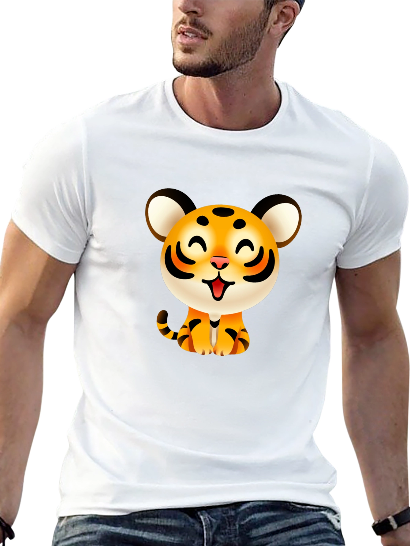 Black Cute Cartoon Tiger Graphic Tee - Black view 13