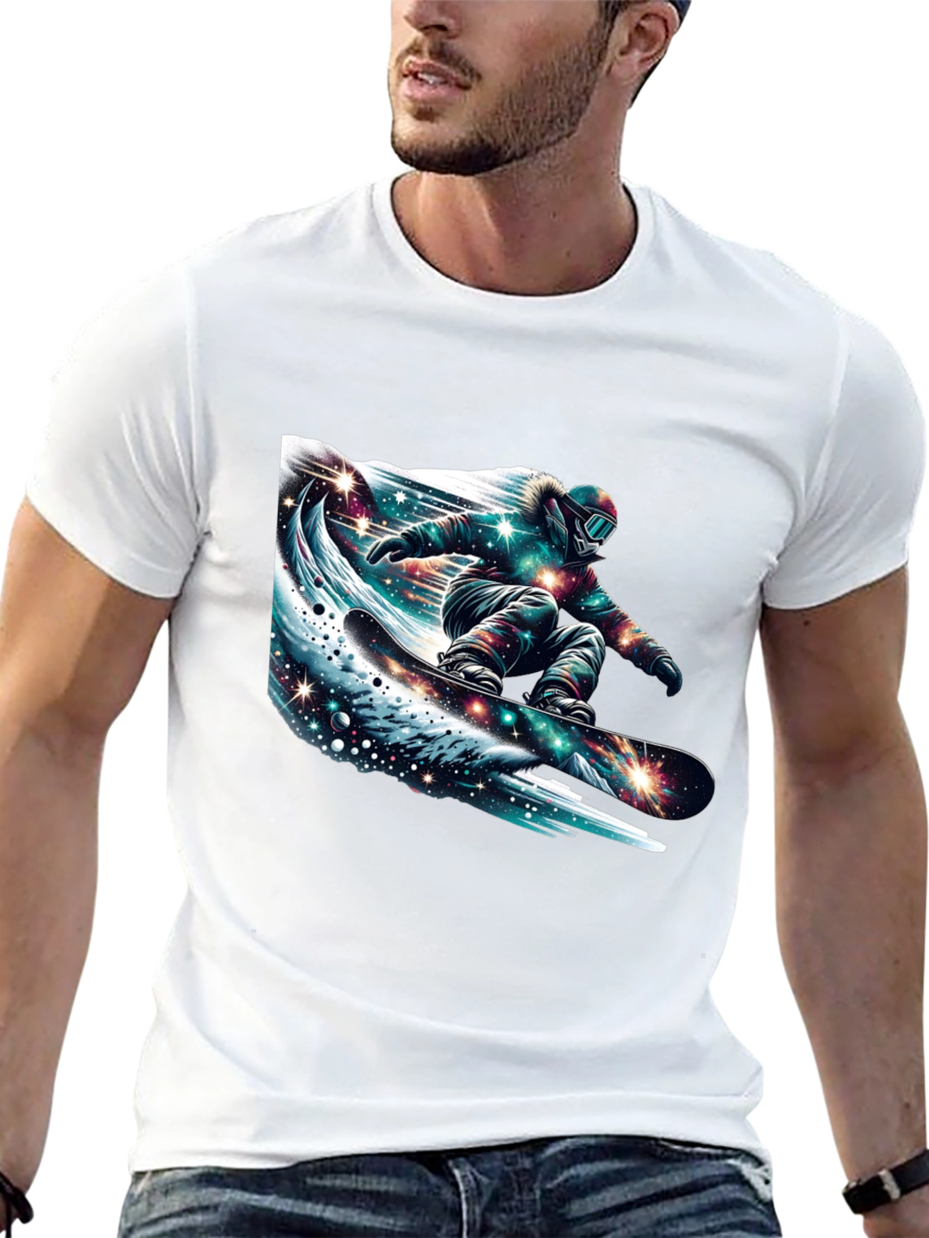 Black Galaxy Snowboarder Graphic Tee - Black view 13