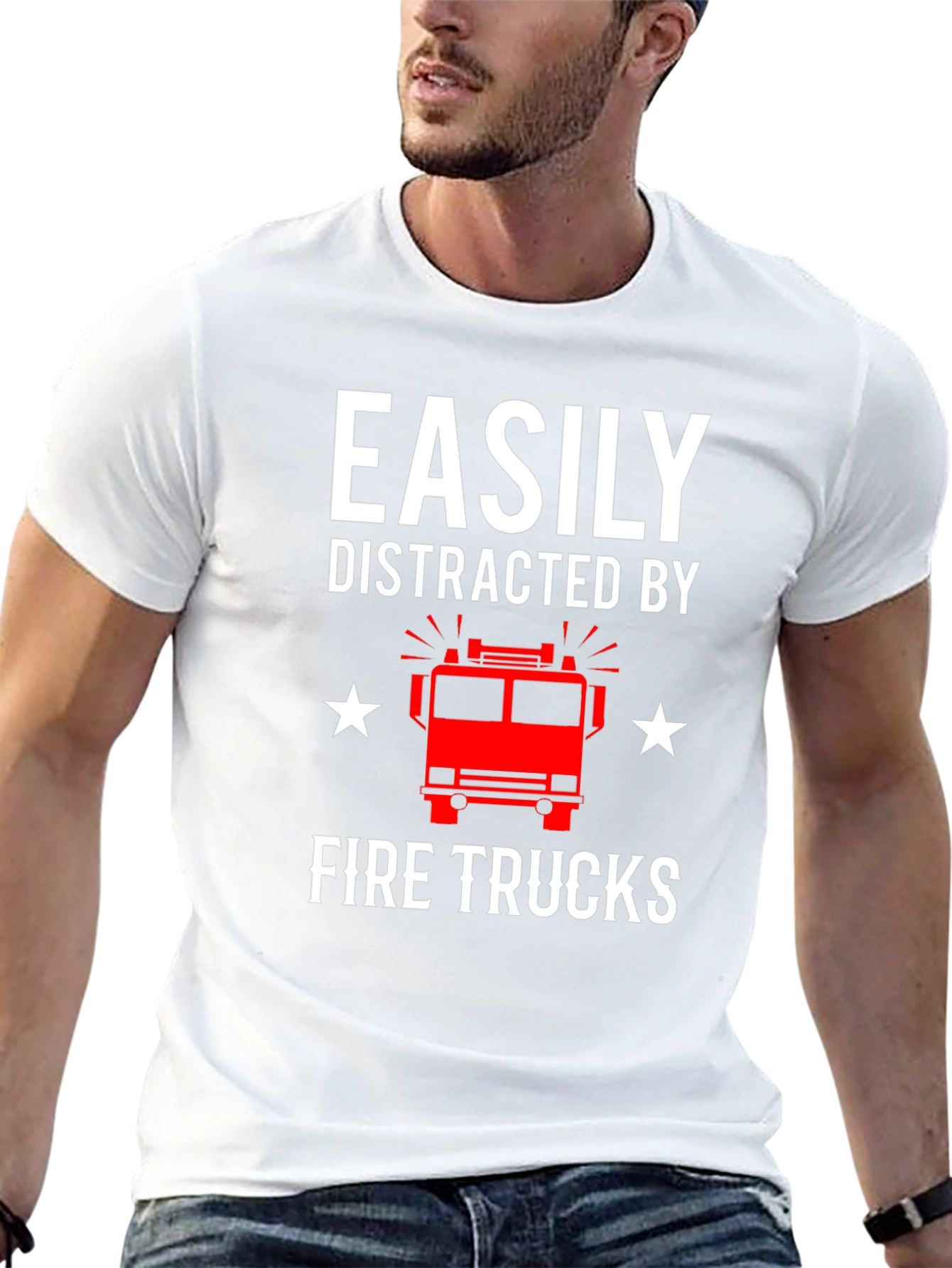 Black Easily Distracted By Fire Trucks Graphic Tee view 13
