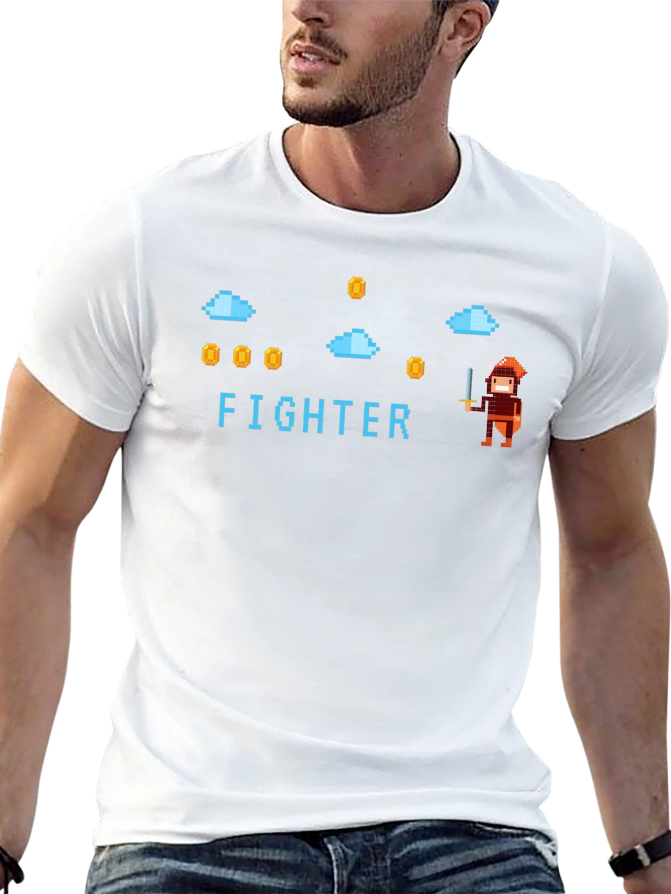 Black Retro Pixel Fighter Graphic T-Shirt view 13
