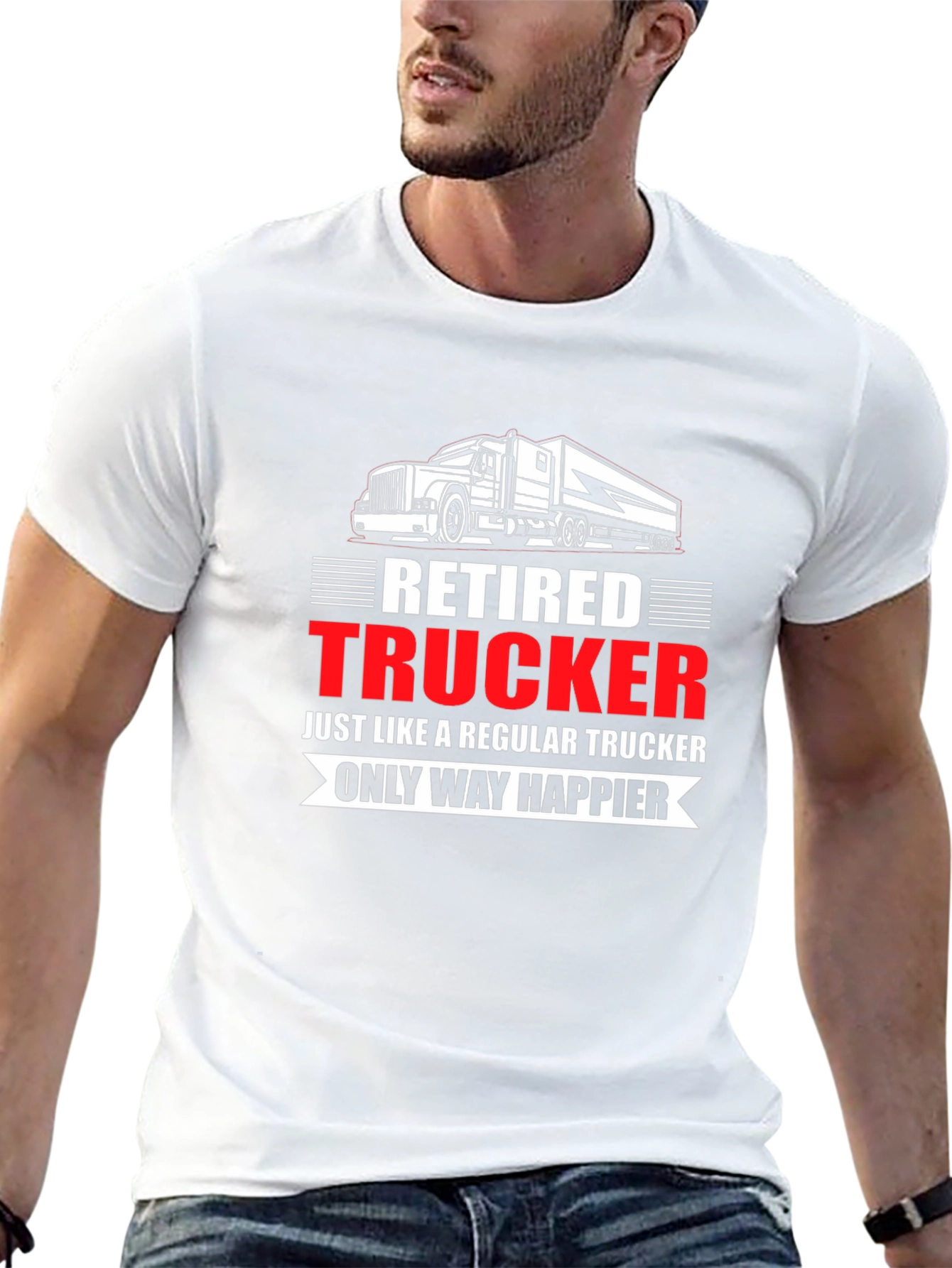 Black Retired Trucker T-Shirt: Happier Life view 13