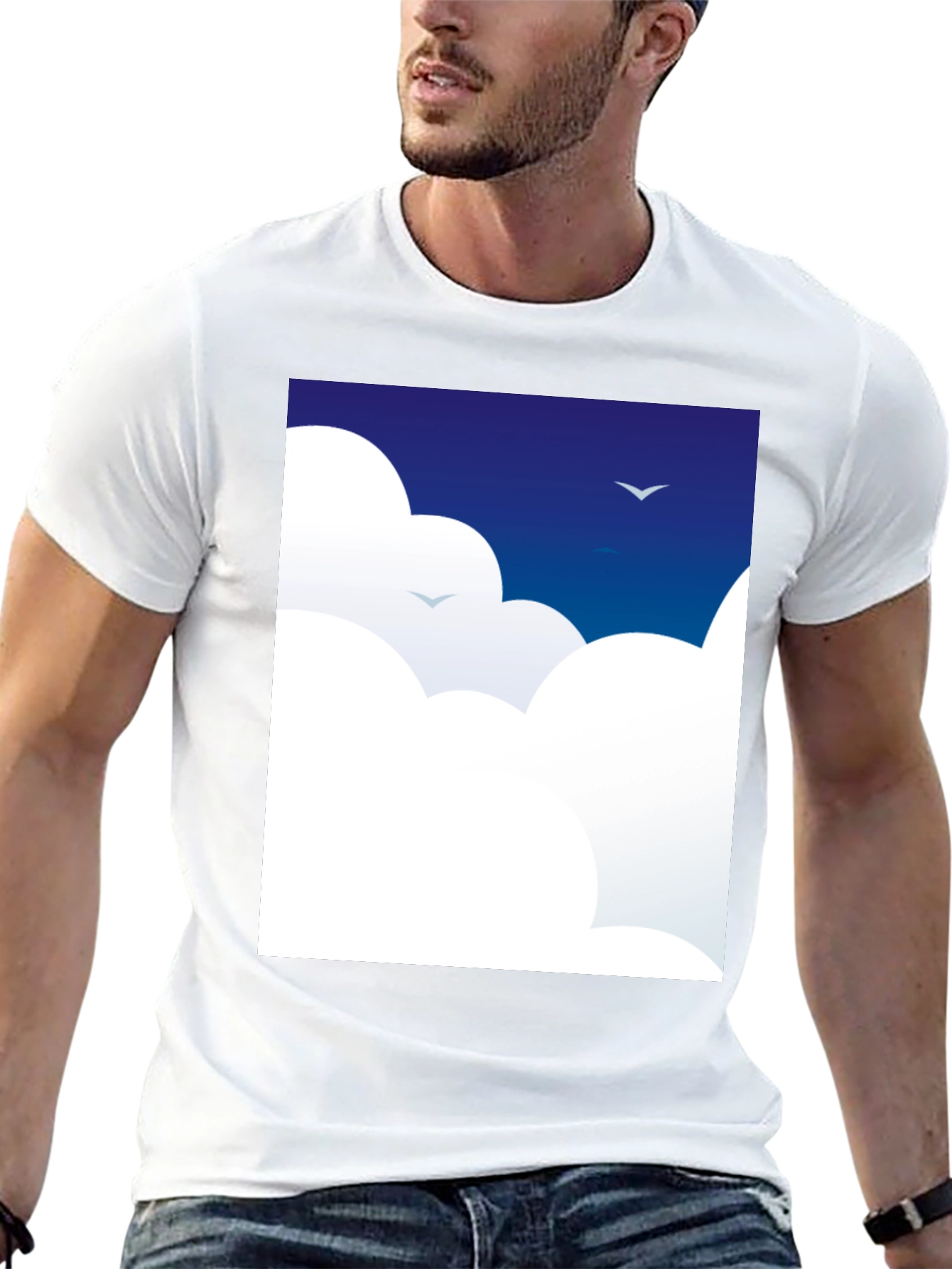Black Dreamy Clouds T-Shirt - Sky Blue Graphic Tee view 13