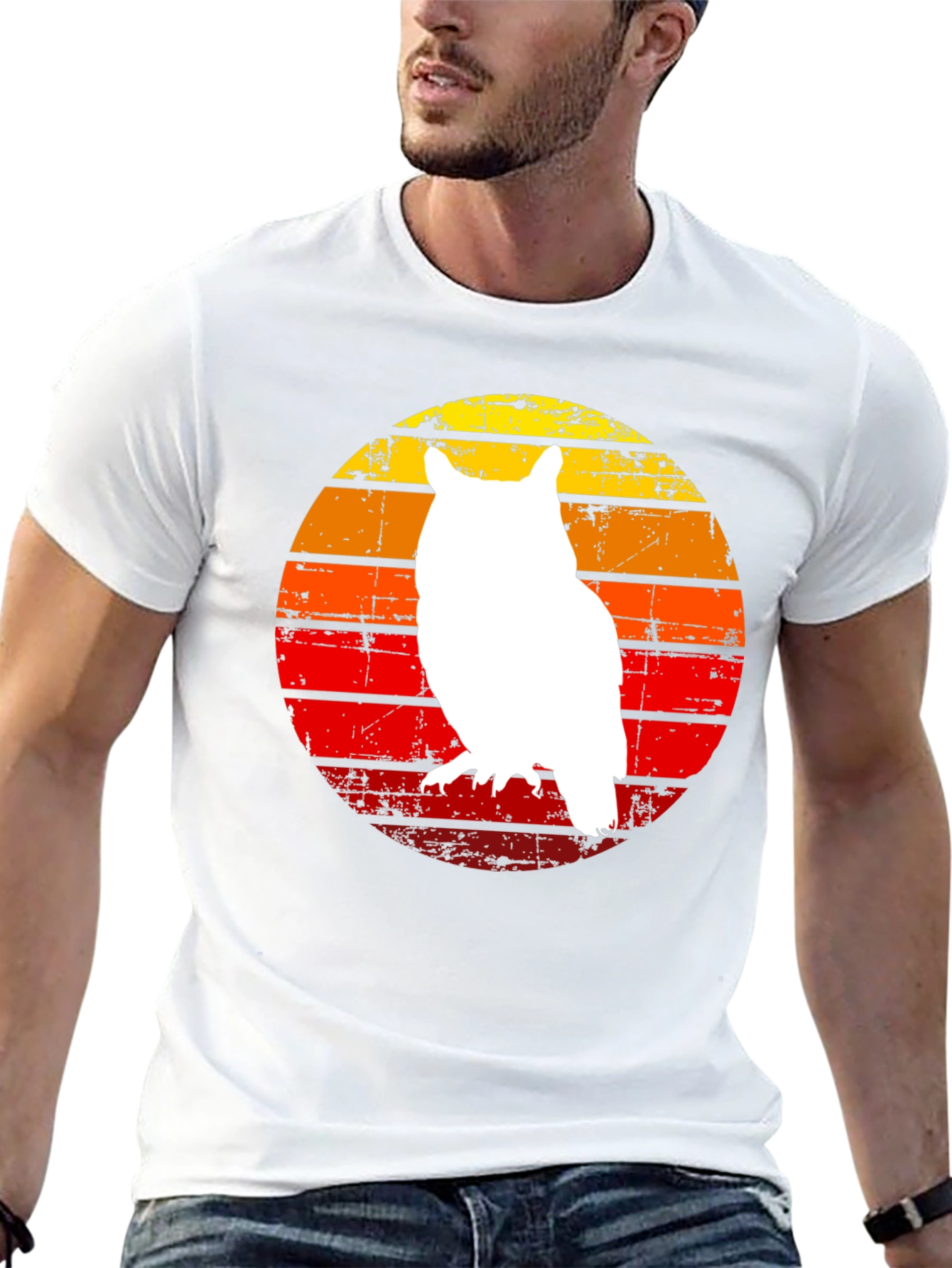 Black Retro Owl Silhouette Black T-Shirt view 13