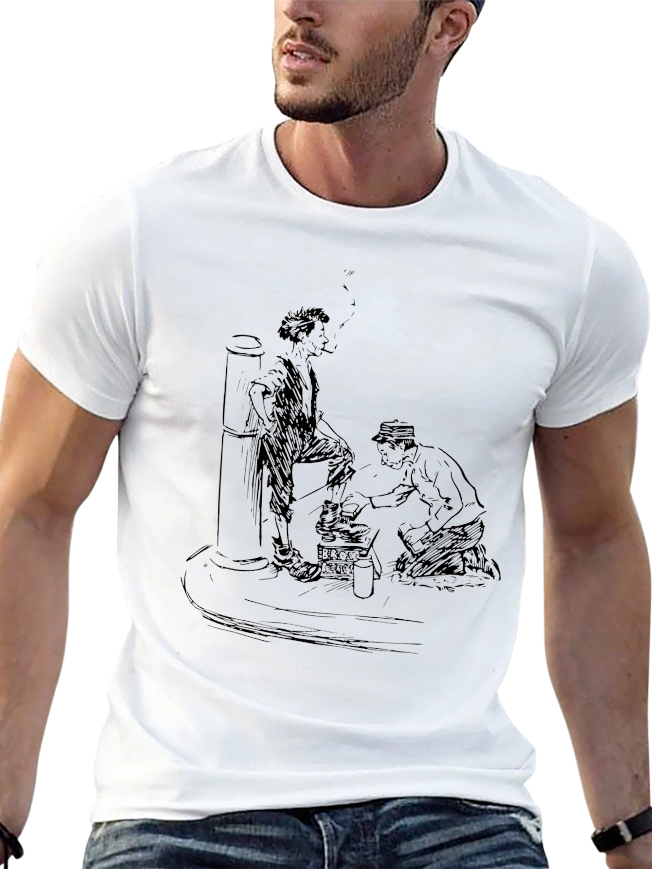 Black Retro Shoe Shine T-Shirt - Classic Black Tee view 13