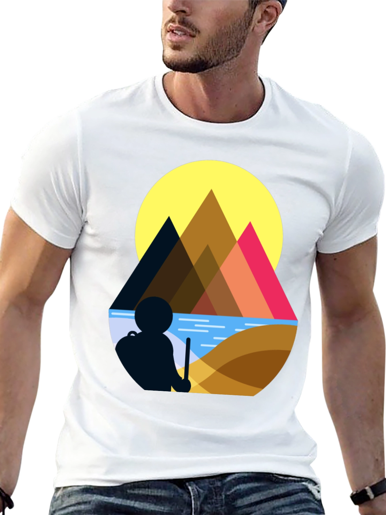 Black Geometric Mountain Scene Graphic Tee view 13