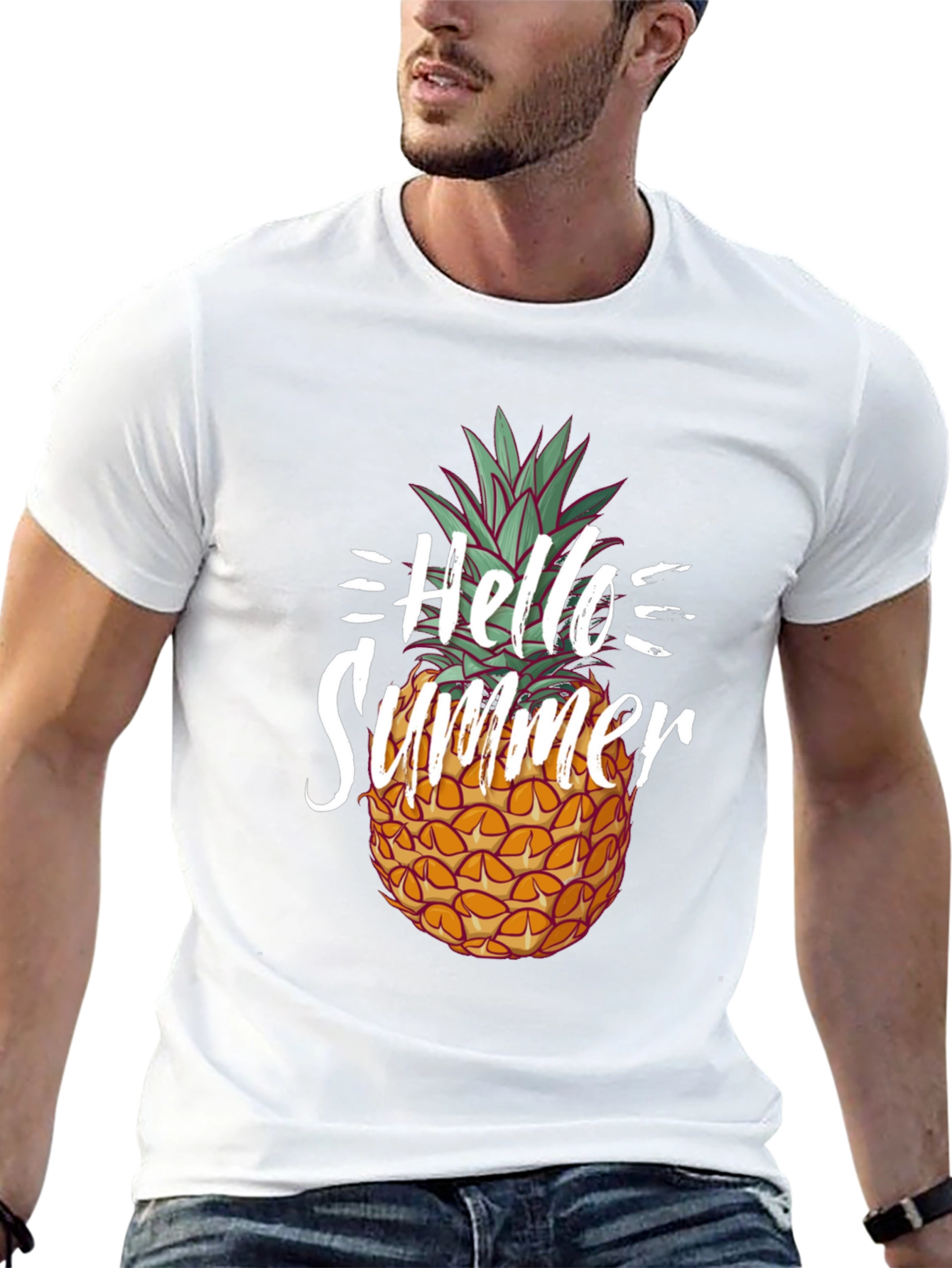 Black Hello Summer Pineapple Graphic Tee - Black Cotton Shirt view 13