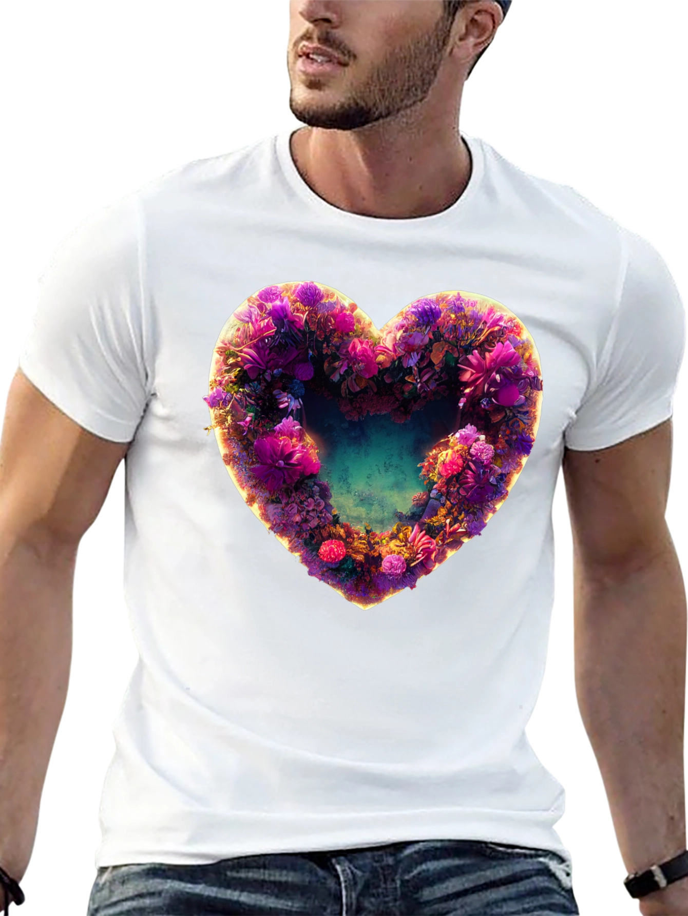 Black Floral Heart Graphic Black T-Shirt view 13