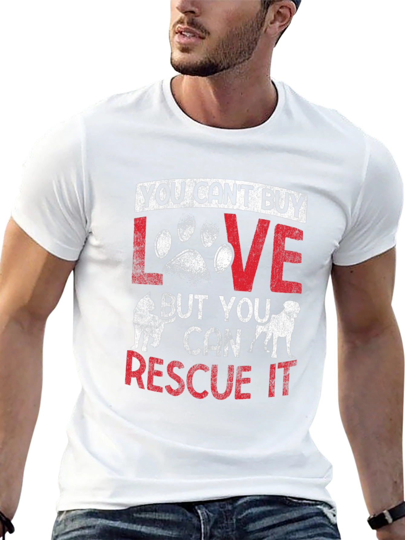 Black Rescue Dog Lover T-Shirt - "You Can't Buy Love, Rescue It" view 13