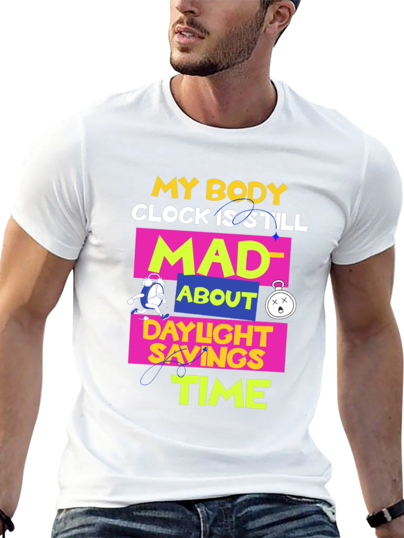 Black Daylight Savings Time T-Shirt Funny Body Clock Mad Tee view 13