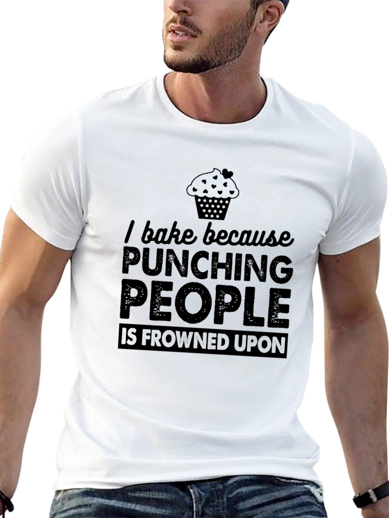 Black Baking Humor T-Shirt - Punching People Frowned Upon view 13