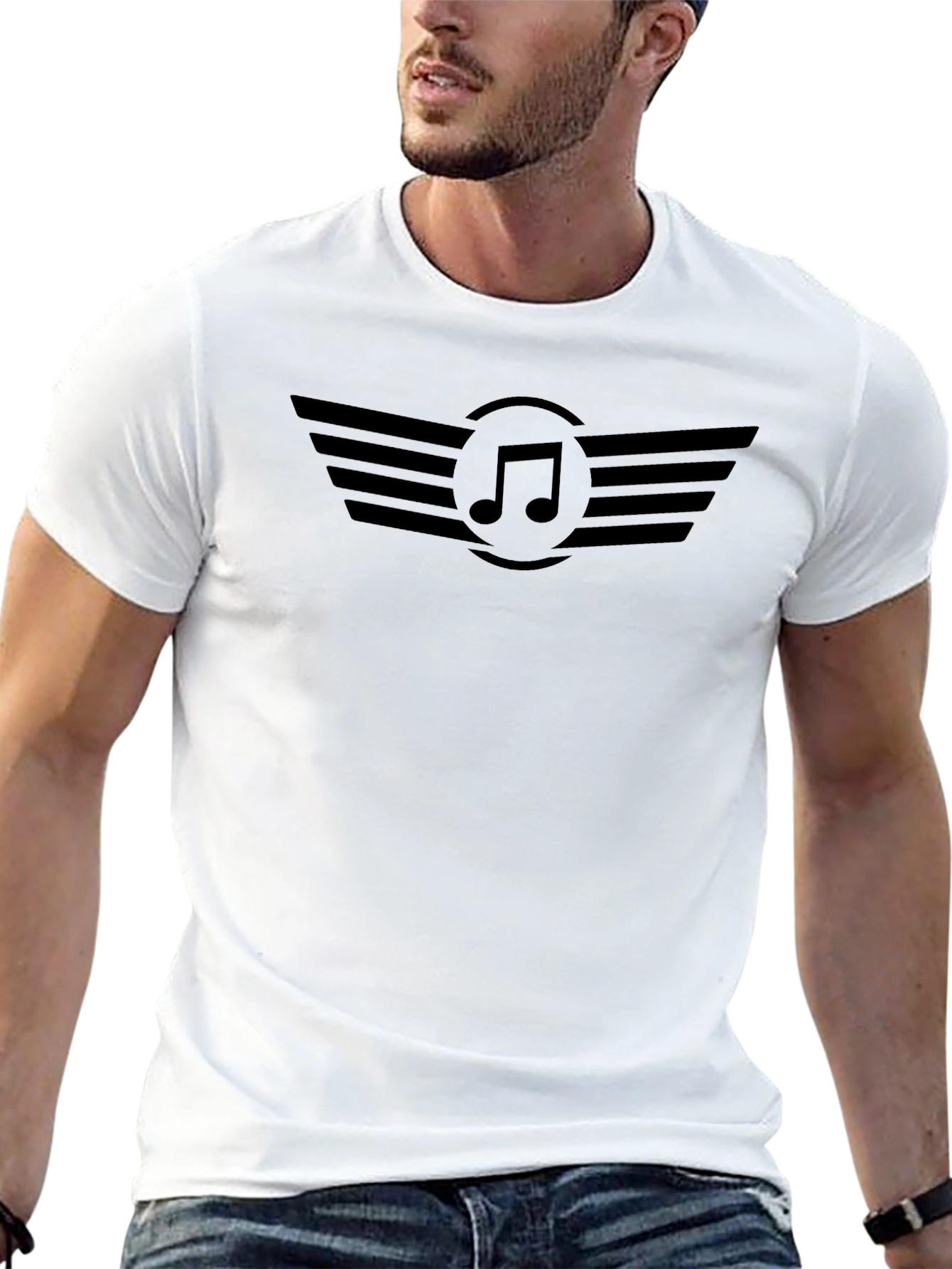 Black Black Music Note Wings Graphic T-Shirt view 13
