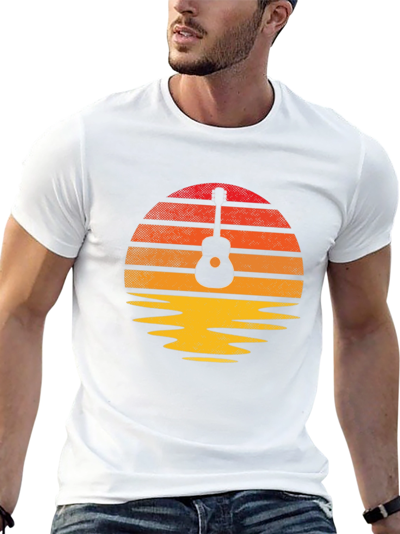 Black Guitar Sunset Graphic Tee - Retro Vibe view 13