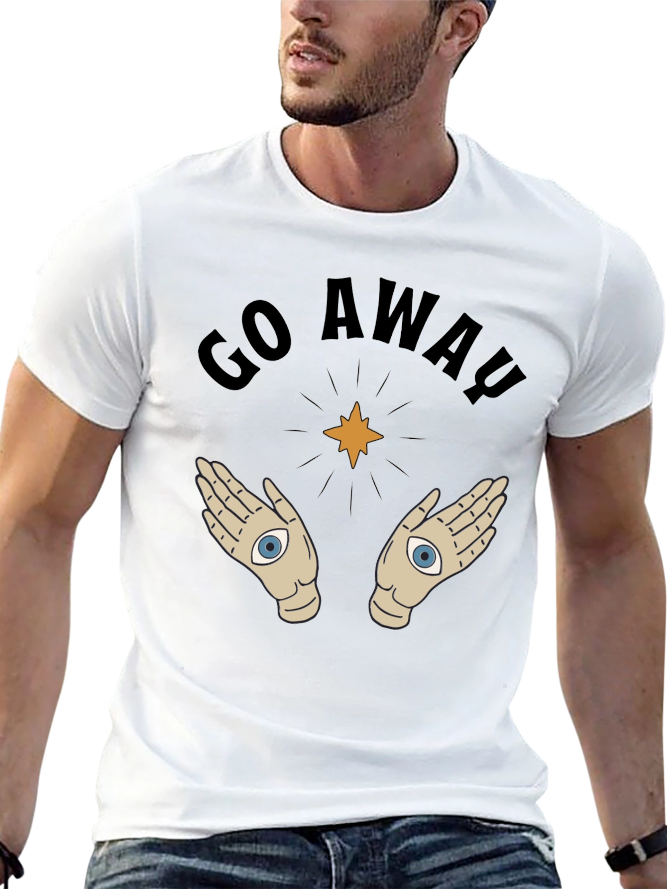 Black Go Away T-Shirt with Mystic Hands Graphic view 13