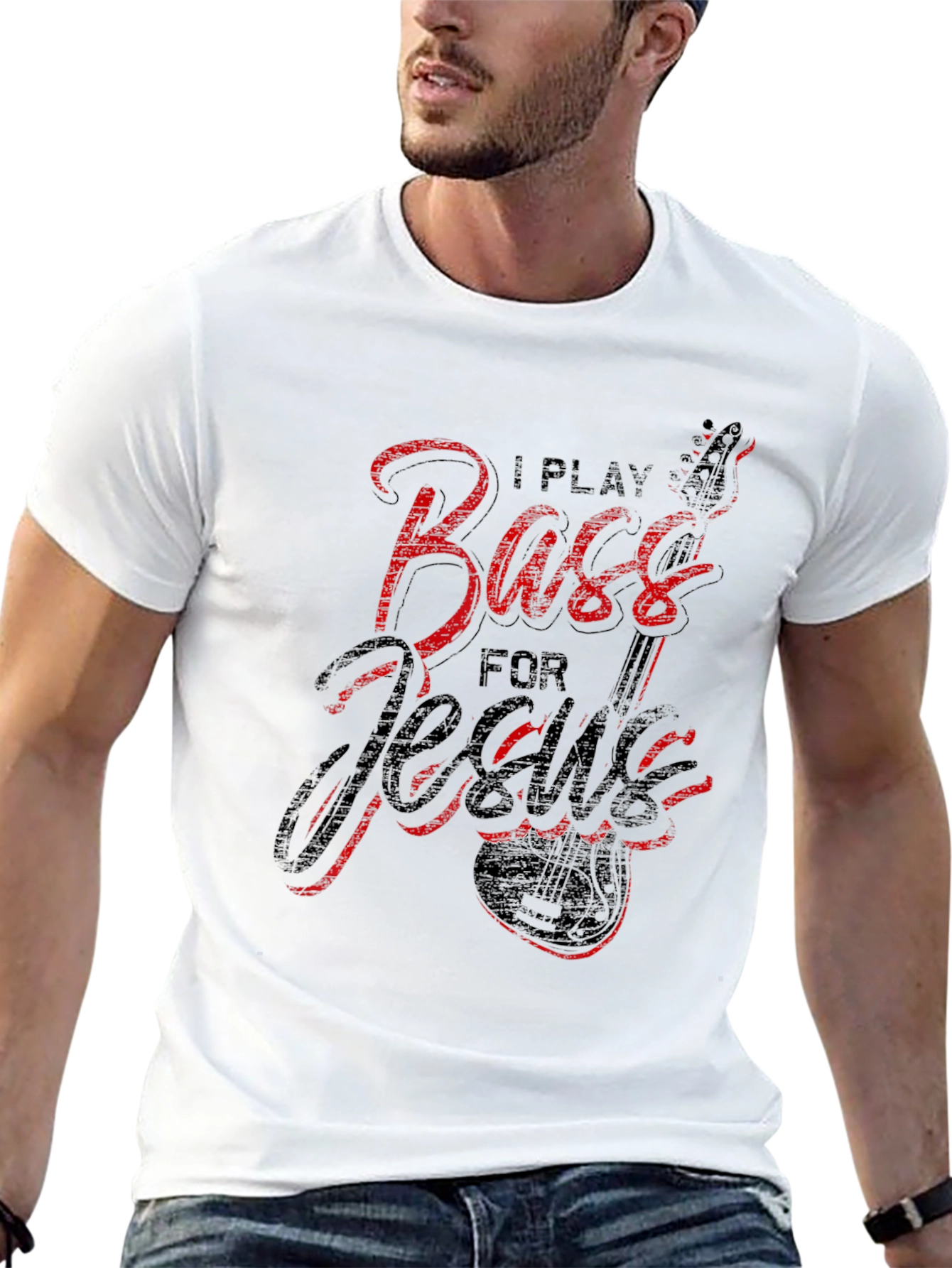 Black I Play Bass for Jesus Black T-Shirt view 13