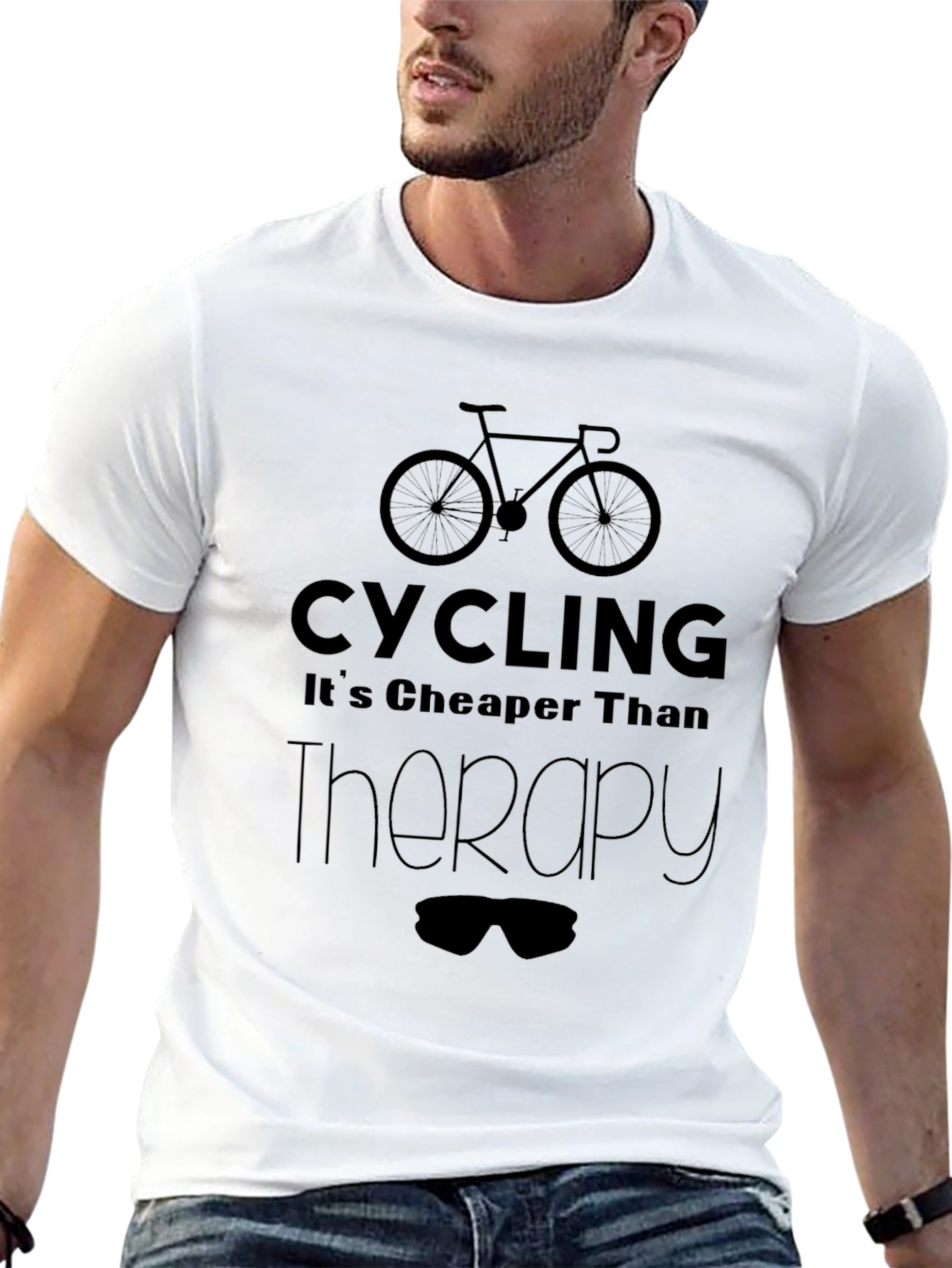 Black Cycling Cheaper Than Therapy T-Shirt view 13