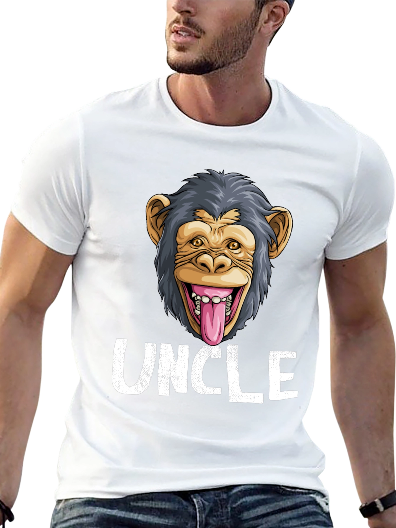 Black Uncle Monkey Face Graphic T-Shirt - Funny Tee view 13