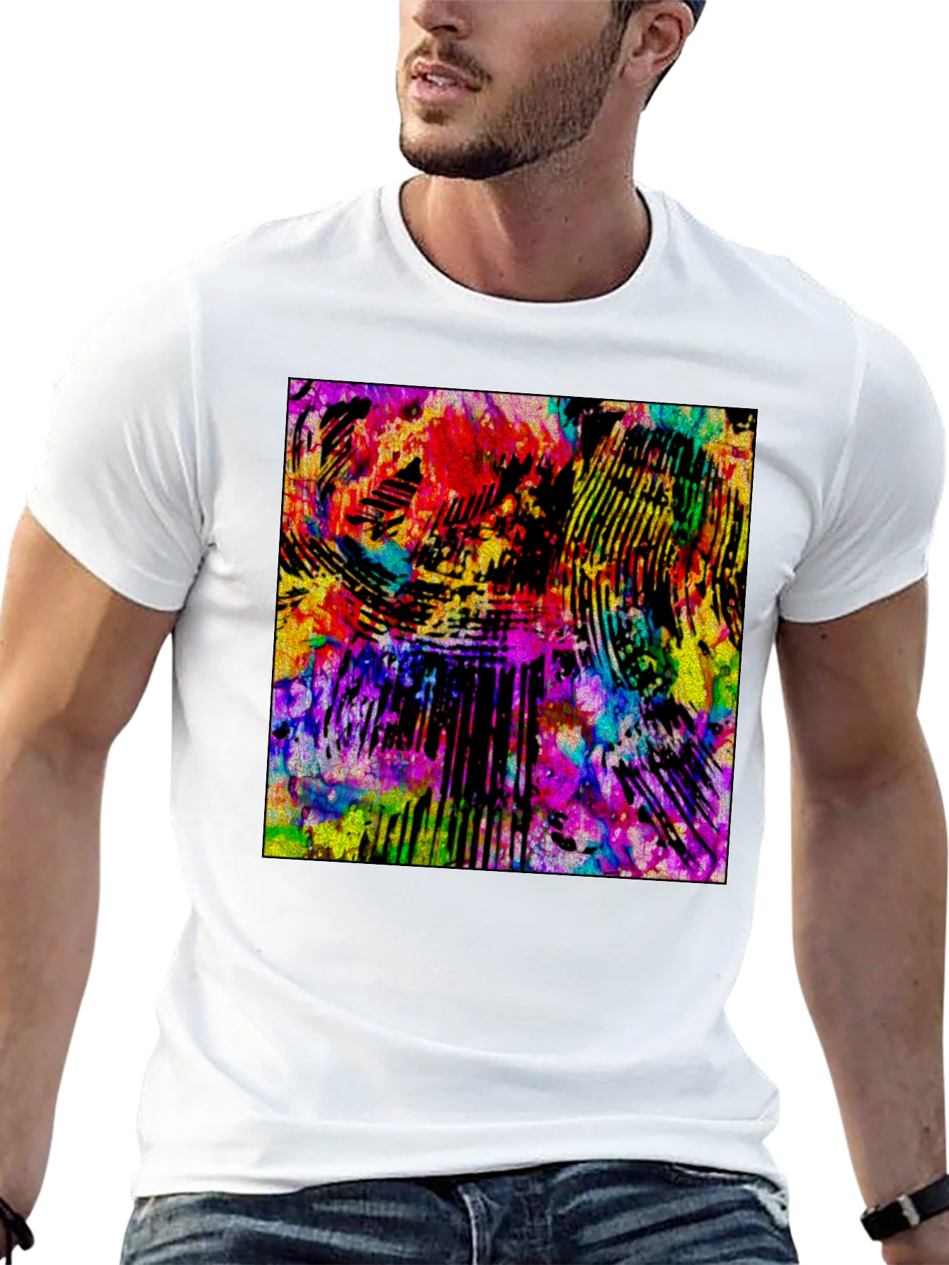 Black Abstract Art Graphic Print Black T-Shirt view 13