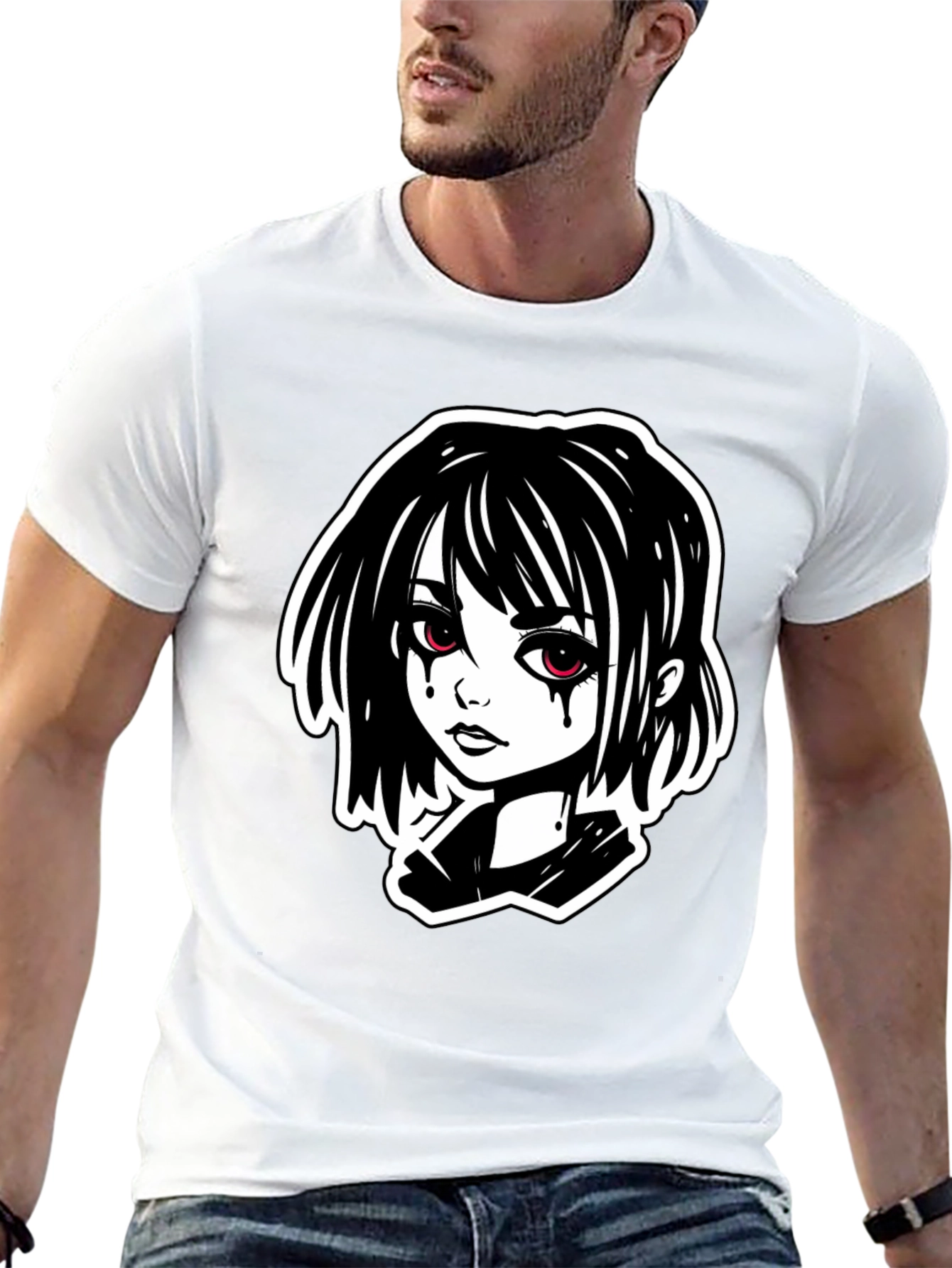 Black Gothic Anime Girl T-Shirt - Black view 13