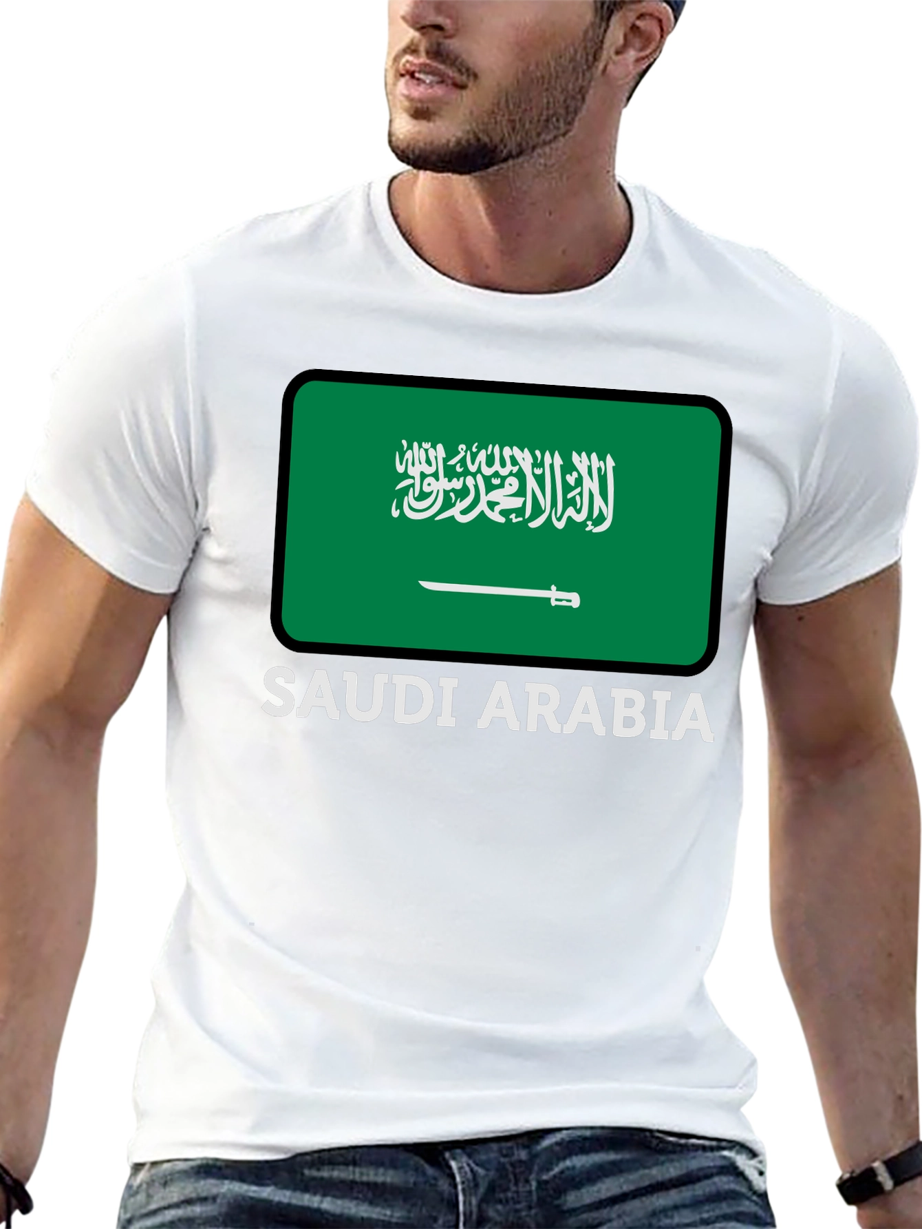 Black Saudi Arabia Flag Graphic Tee - Black Cotton T-Shirt view 13