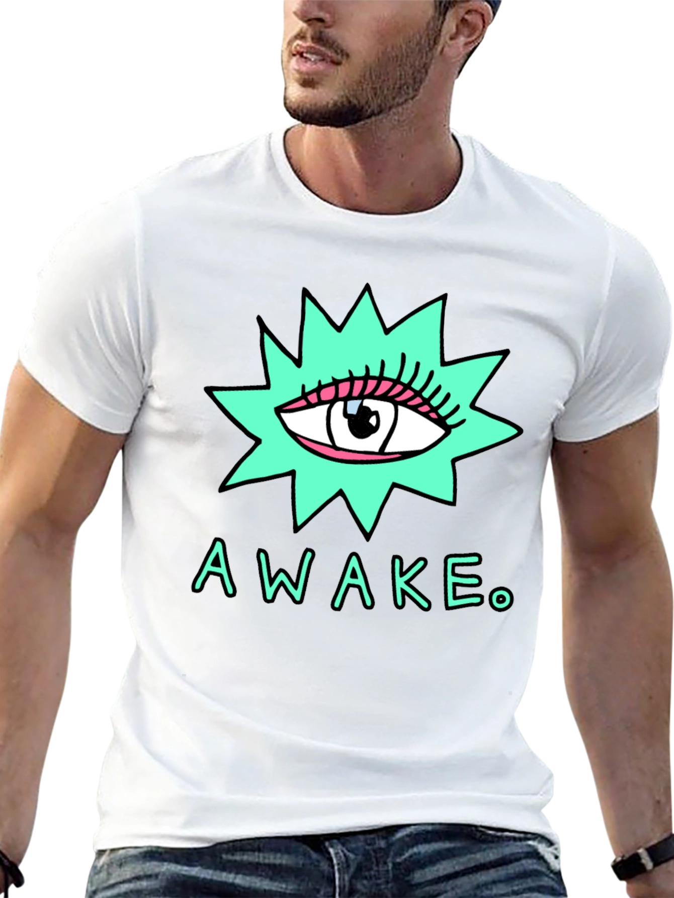 Black Eye-Catching "Awake" Graphic Print Black T-Shirt view 13