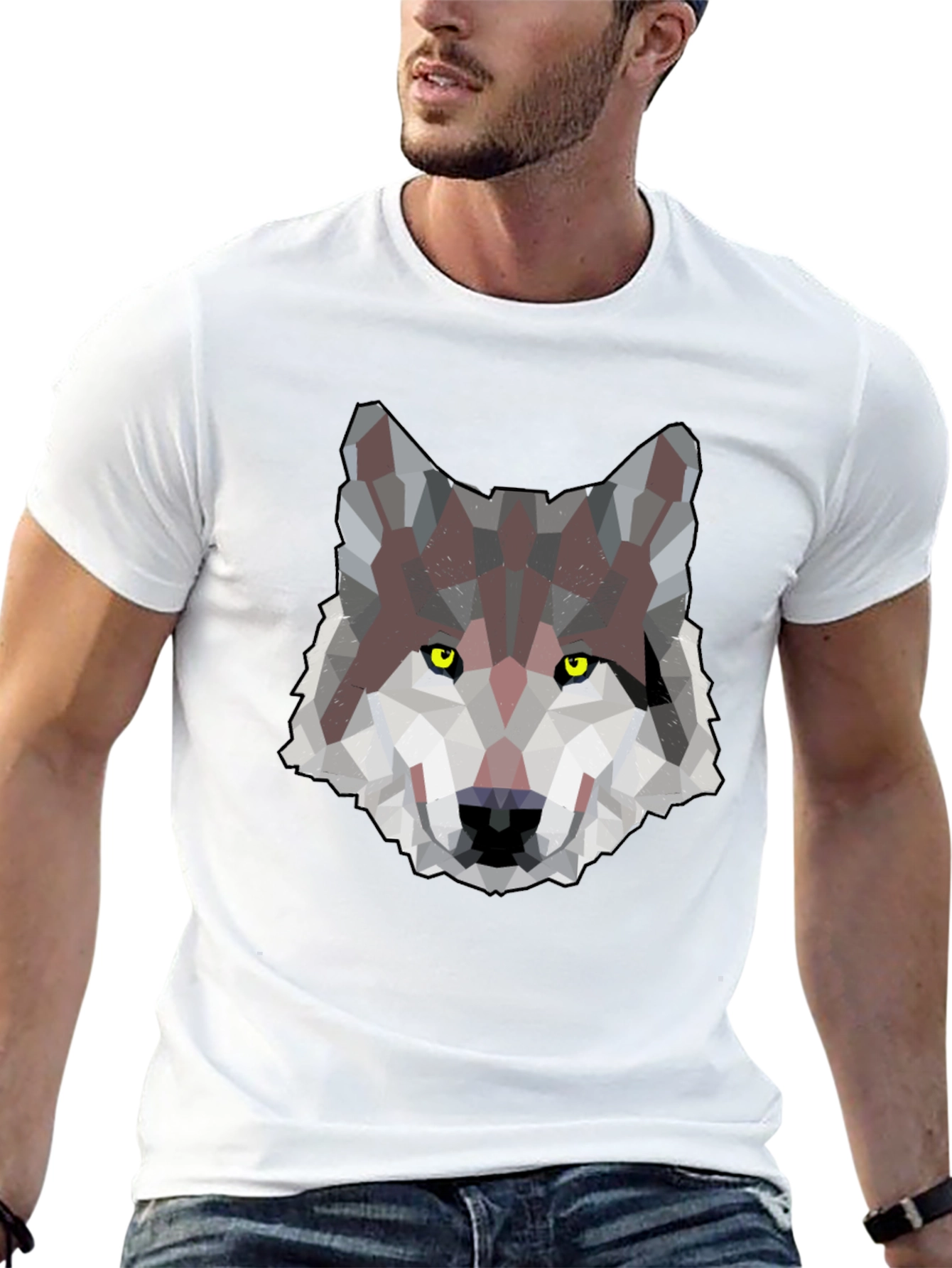 Black Geometric Wolf Graphic Print Men's T-Shirt view 13
