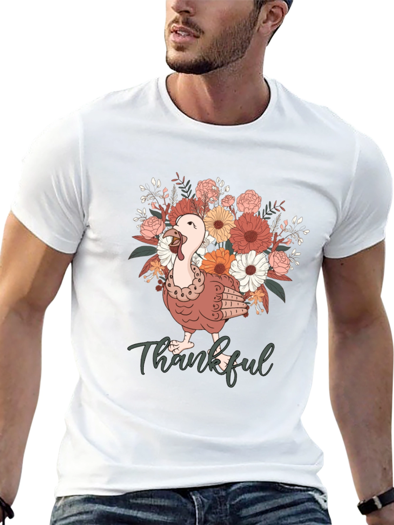 Black Thankful Turkey Floral T-Shirt view 13