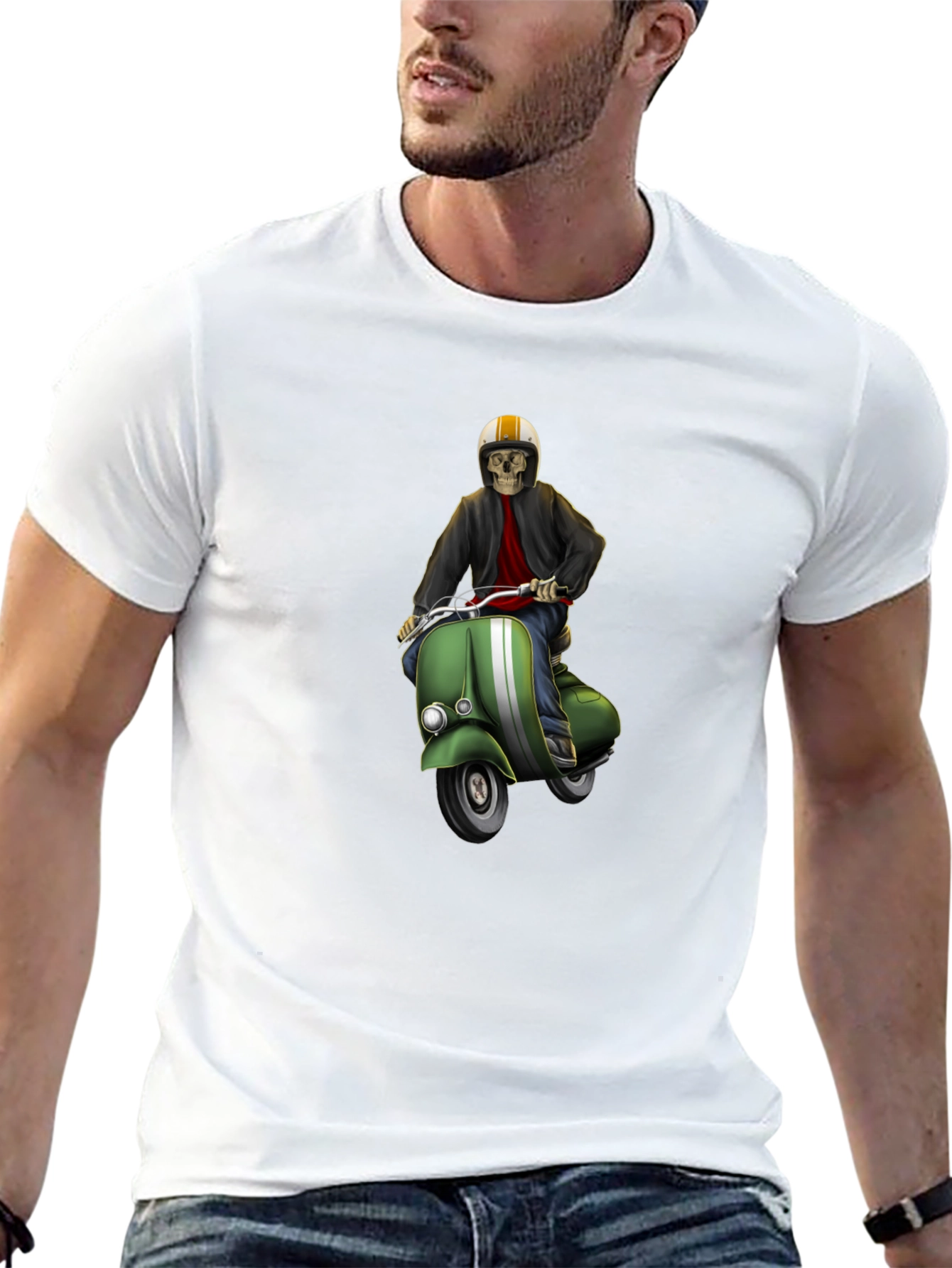 Black Cool Skeleton Rider Graphic Tee view 13