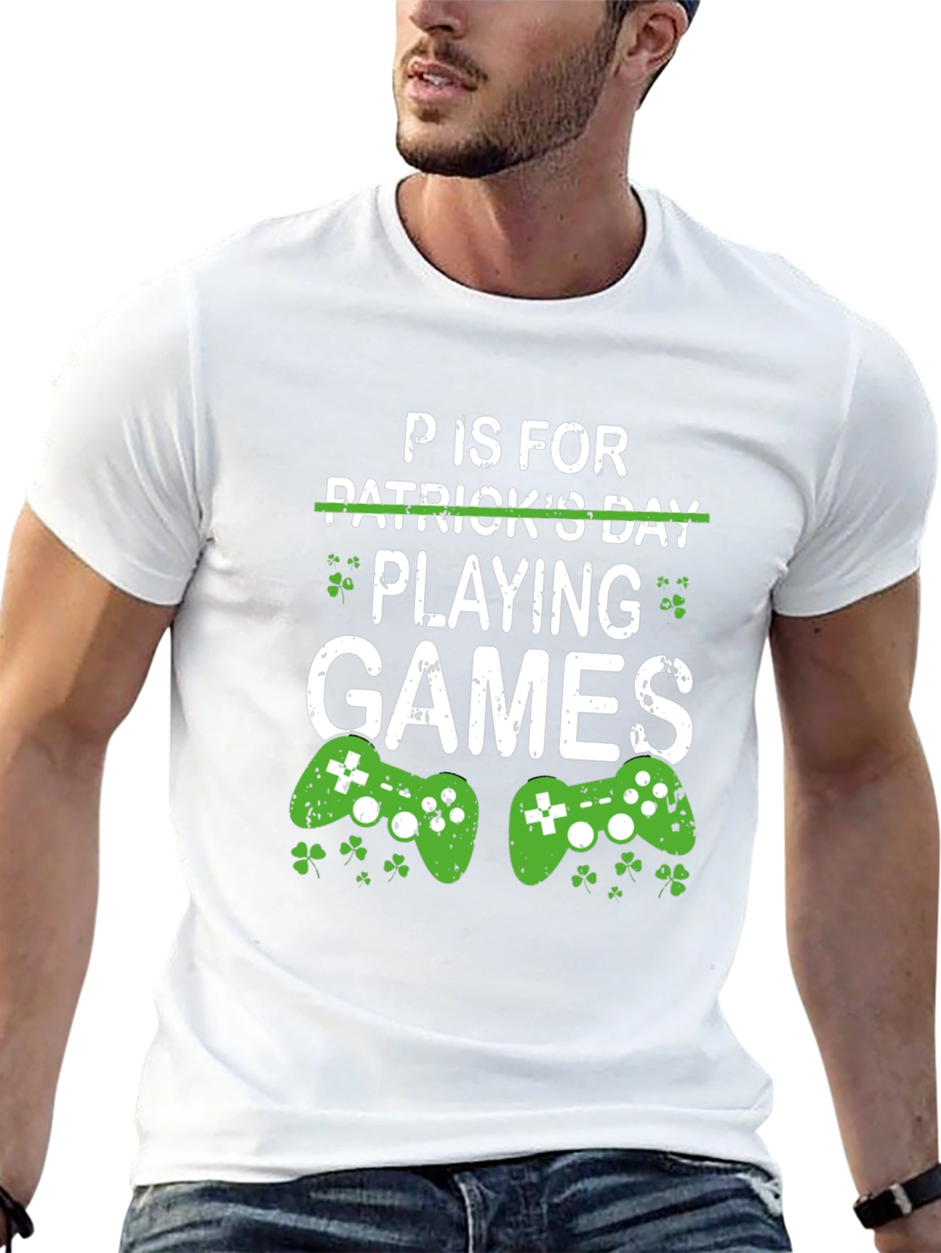 Black P is for Playing Games St. Patrick's Day Gamer T-Shirt view 13