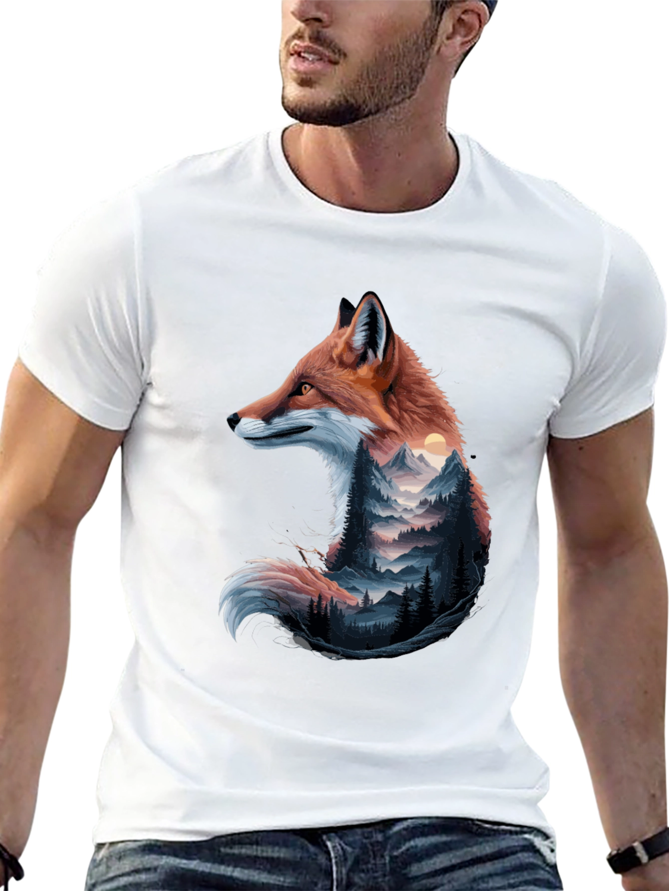 Black Fox & Mountain Graphic Tee - Nature Inspired Design view 13