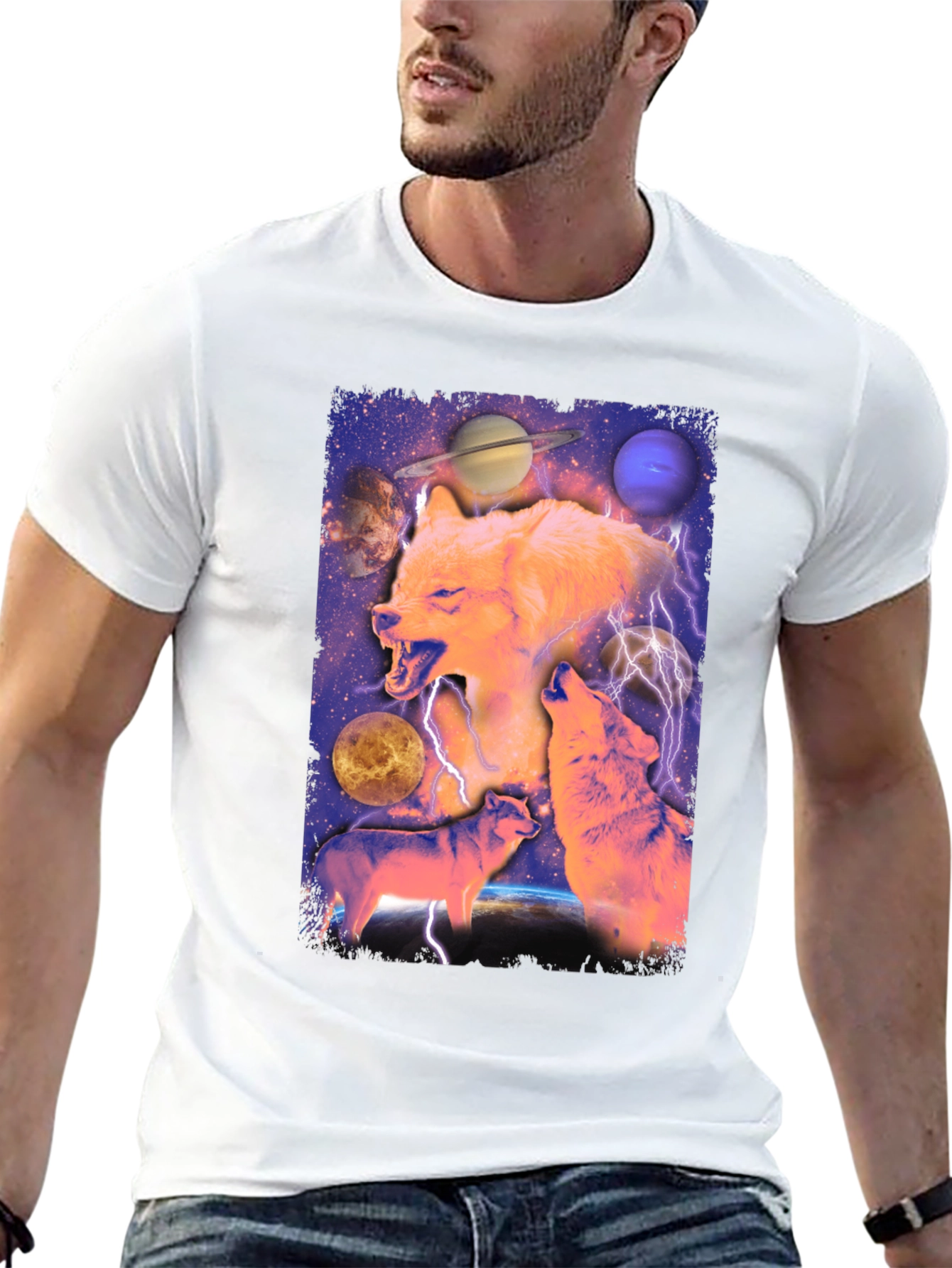 Black Wolf Galaxy Graphic Print Tee view 13