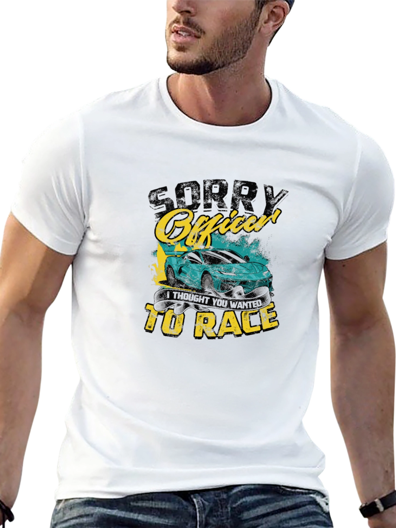 Black Sorry Officer Funny Car Racing T-Shirt view 13