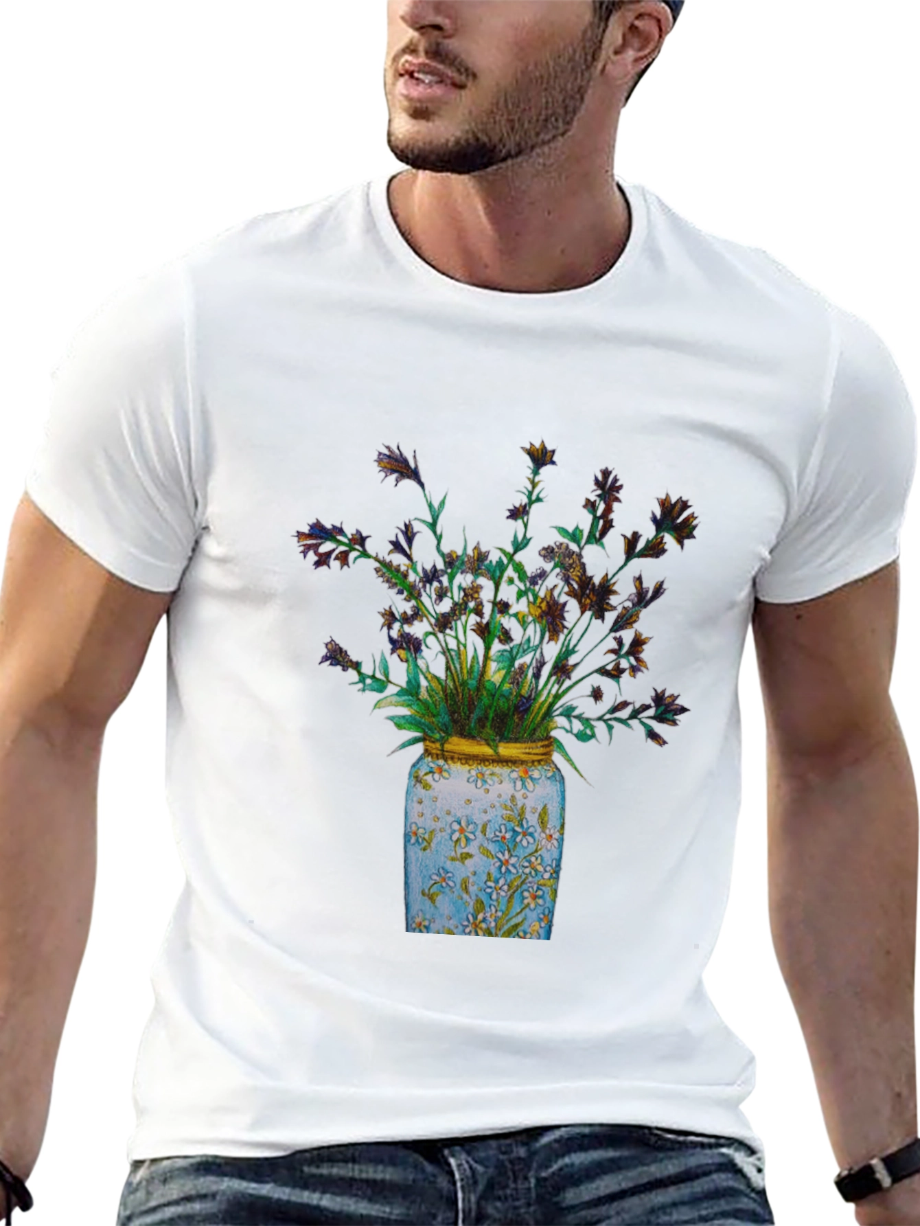 Black Floral Jar Graphic Tee - Soft Cotton Blend view 13