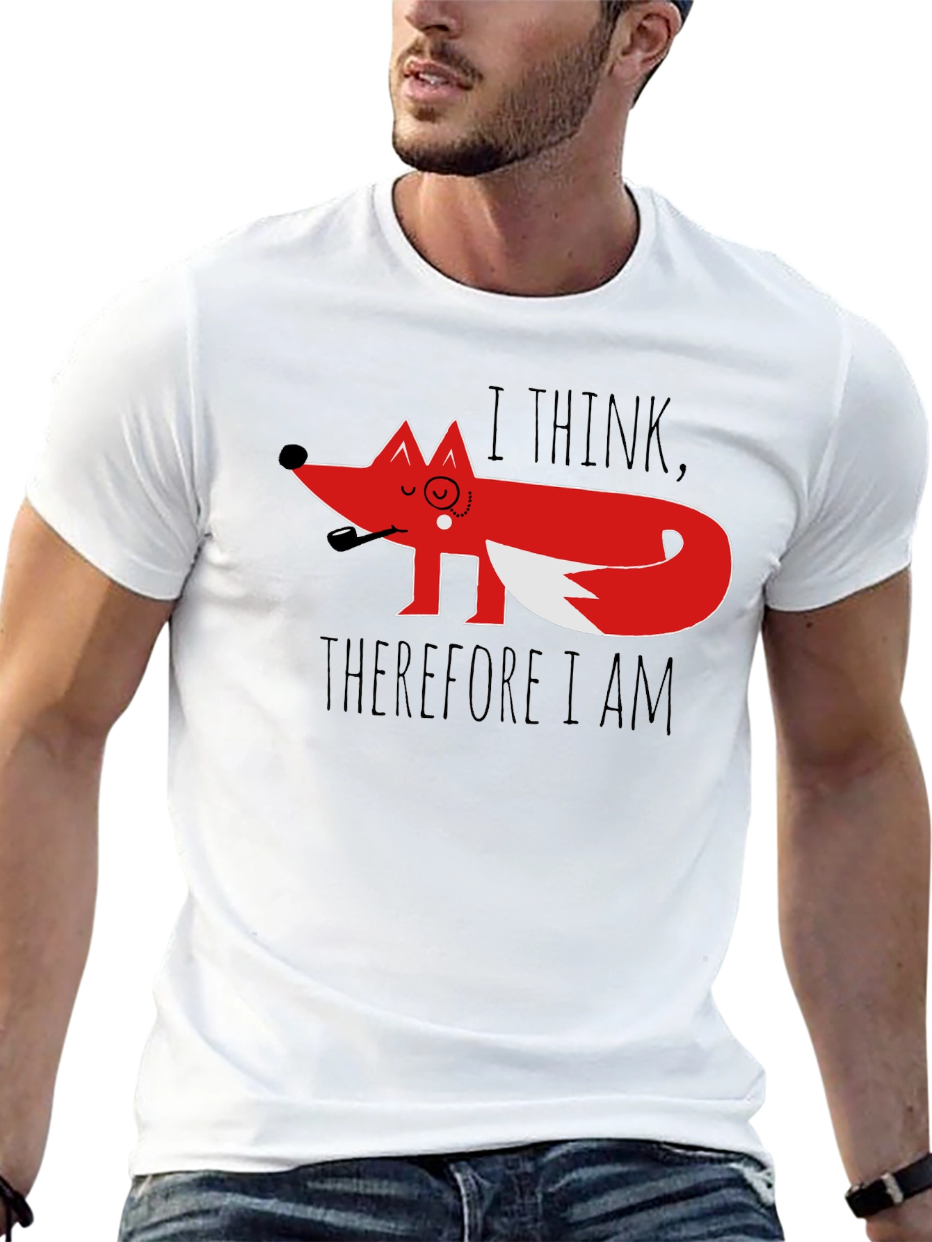 Black Philosophical Fox Graphic Tee - 'I Think, Therefore I Am' view 13