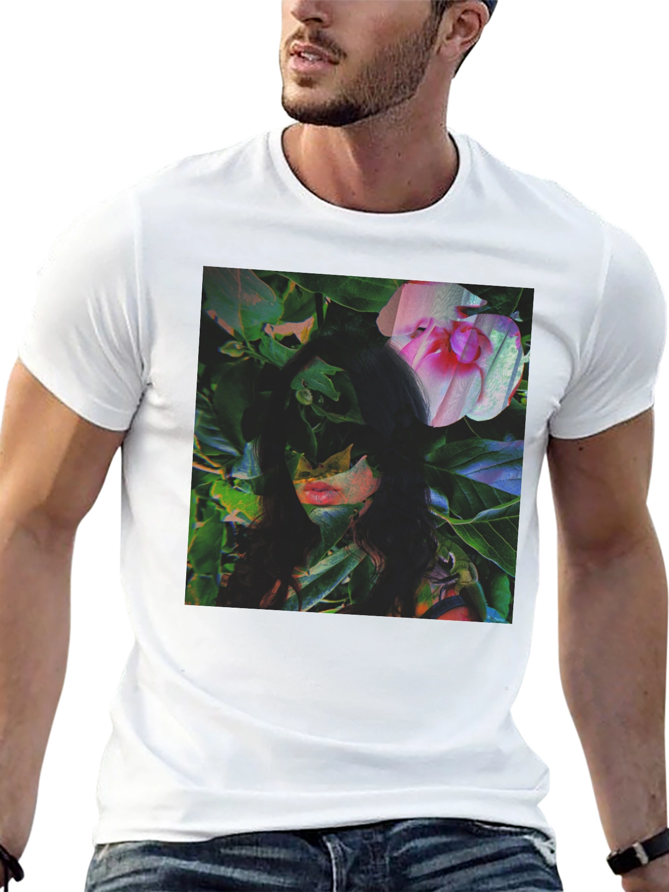 Black Floral Portrait Graphic Tee - Black Cotton Blend view 13