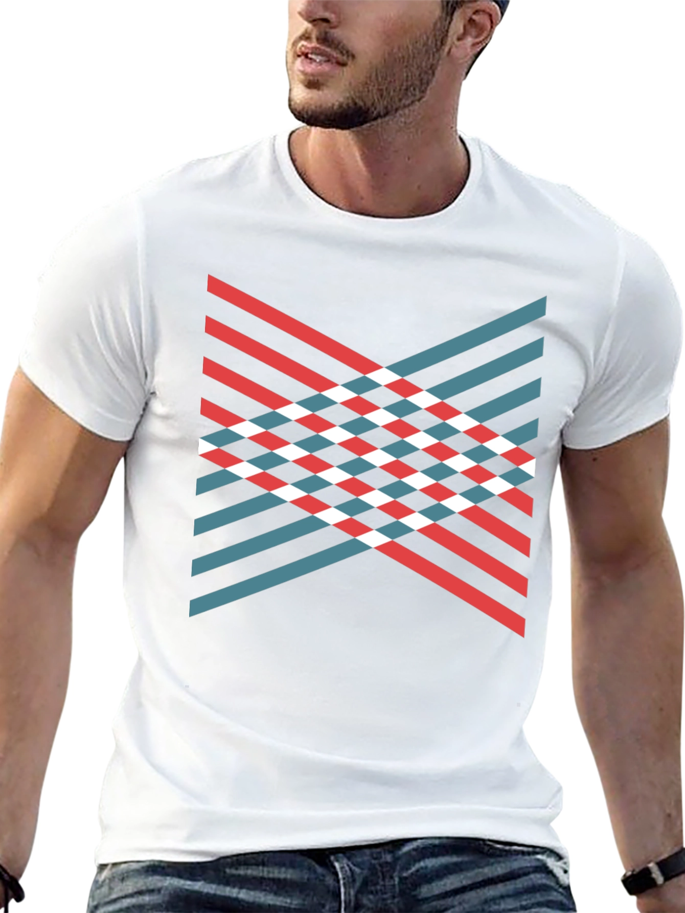 Black Modern Geometric Stripe T-Shirt view 13