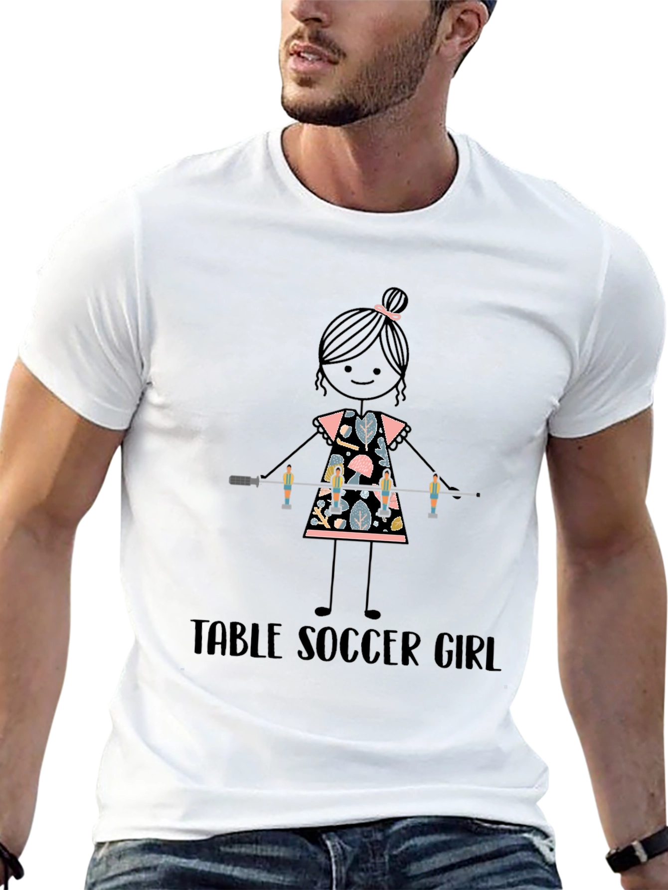 Black Table Soccer Girl Graphic Tee - Fun Sports T-Shirt view 13