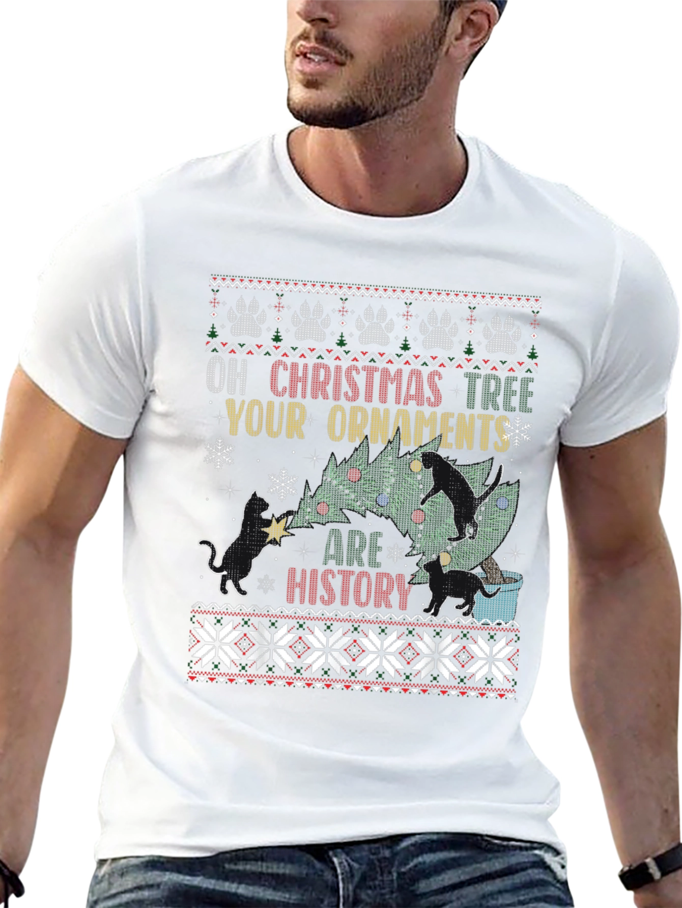 Black Funny Christmas Cat T-Shirt view 13