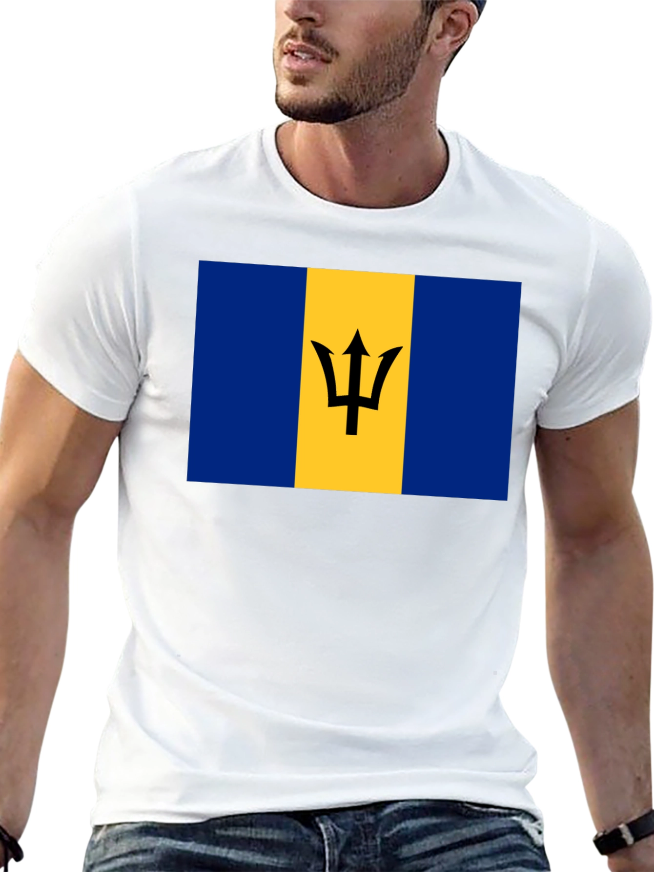 Black Barbados Flag T-Shirt -  Unisex Crew Neck Tee view 13