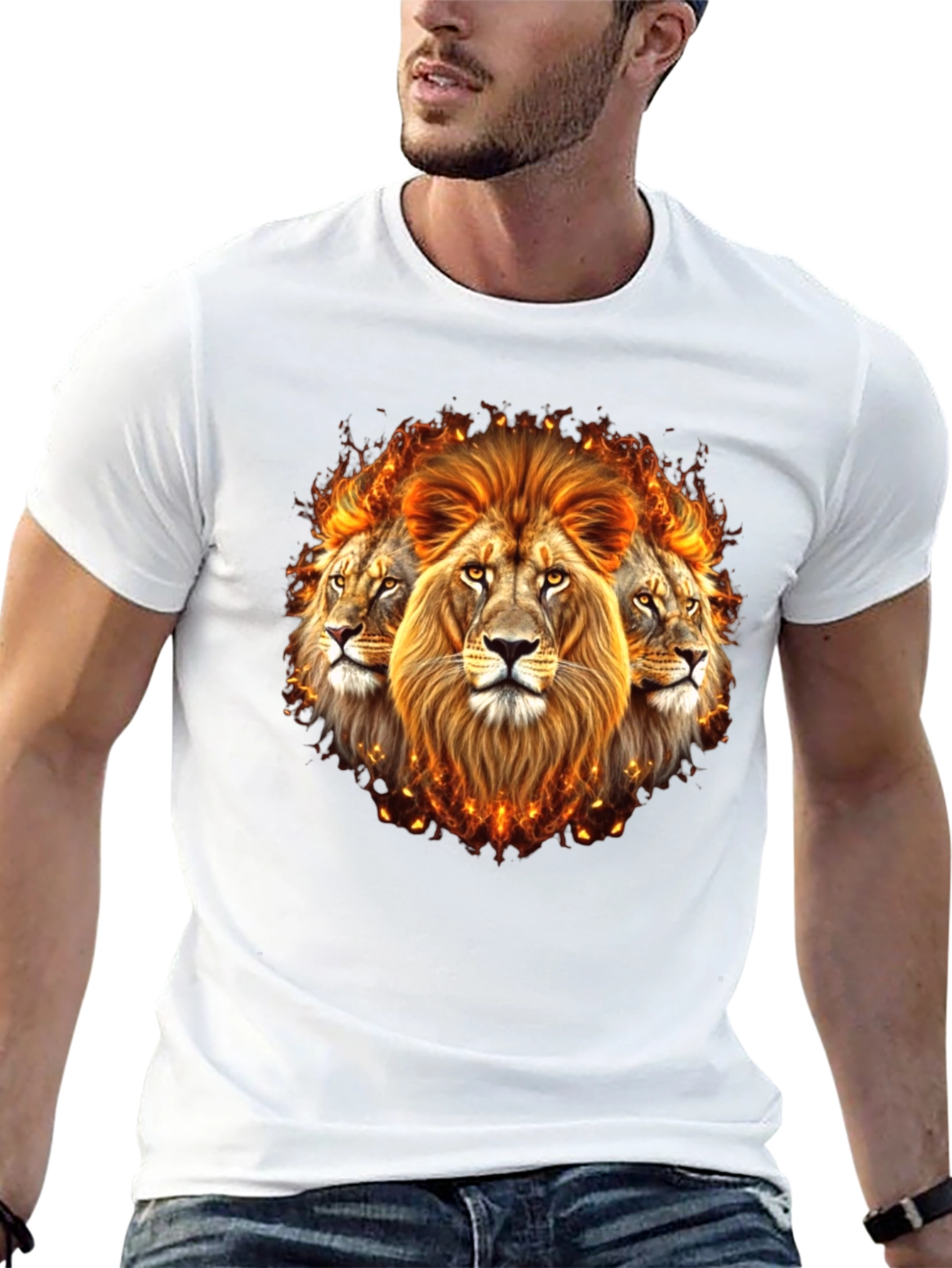 Black Fiery Lion Head Graphic Tee - Bold Black Shirt view 13