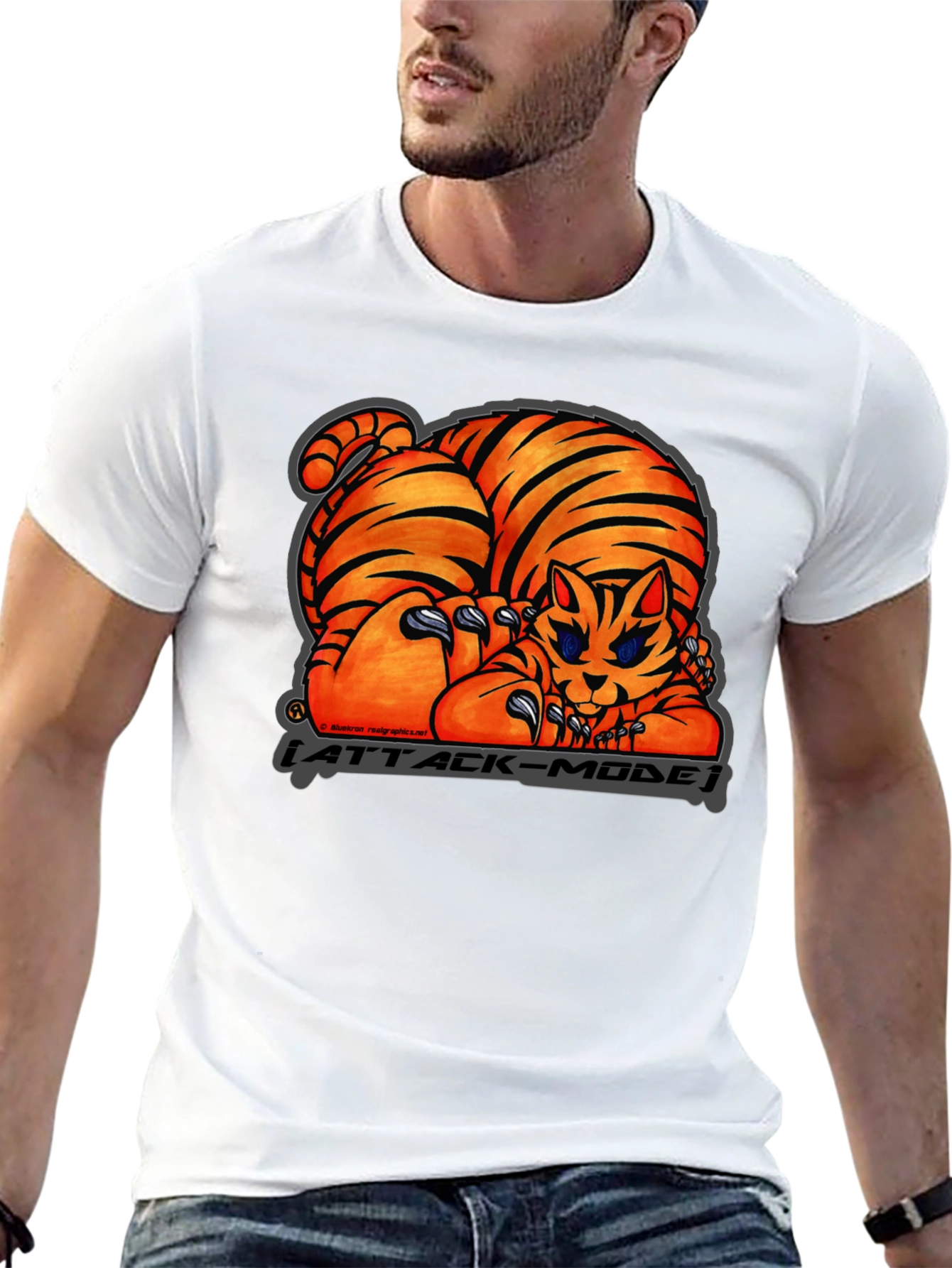 Black Attack Mode Tiger Graphic T-Shirt, Cotton Blend, Casual Wear view 13