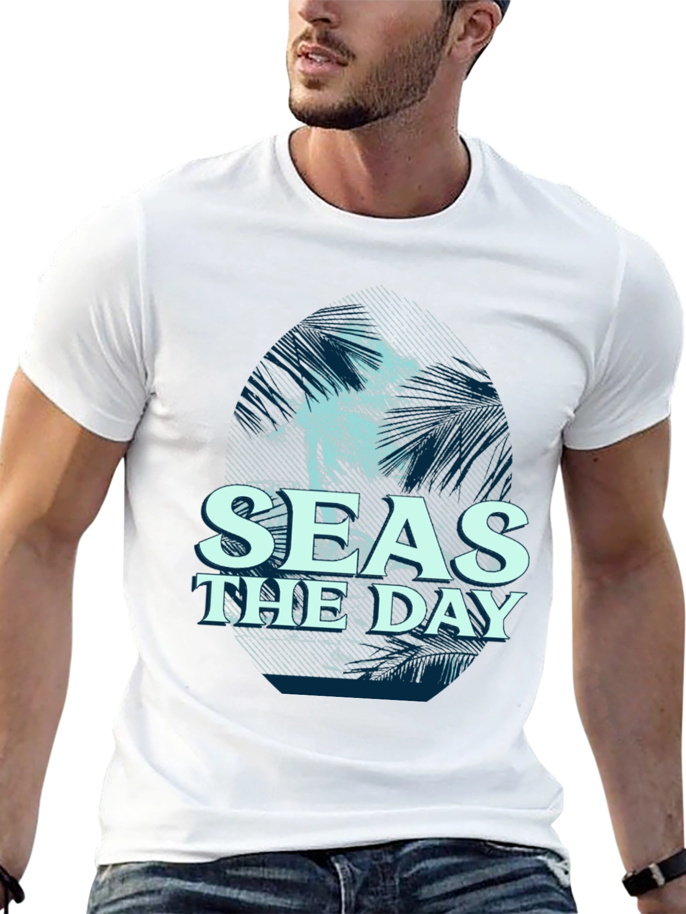 Seas the Day Graphic T-Shirt, Black Casual Tee - 13