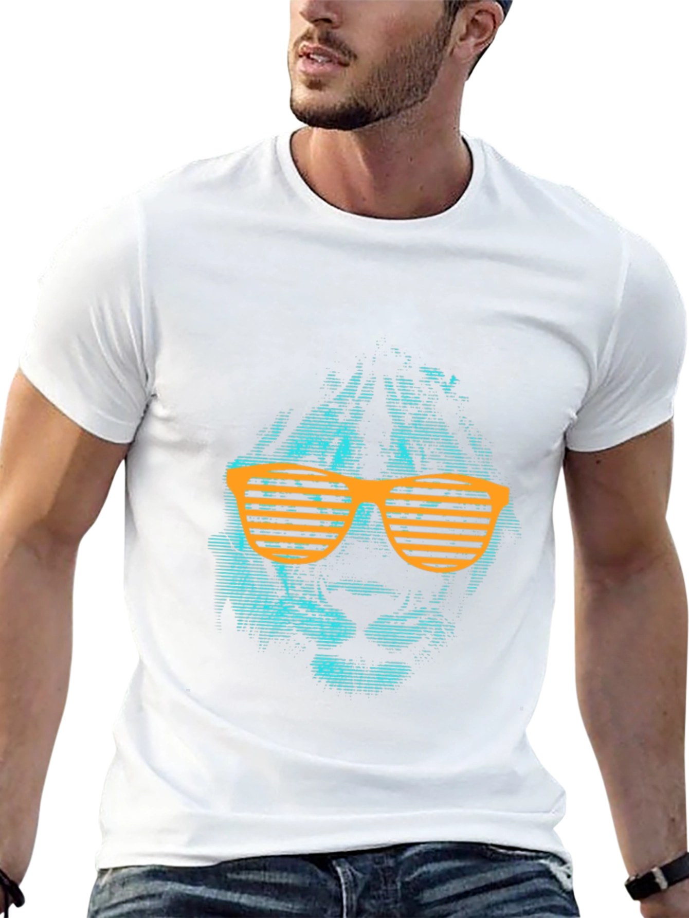 Black Cool Lion Graphic Tee with Orange Shutter Shades view 13
