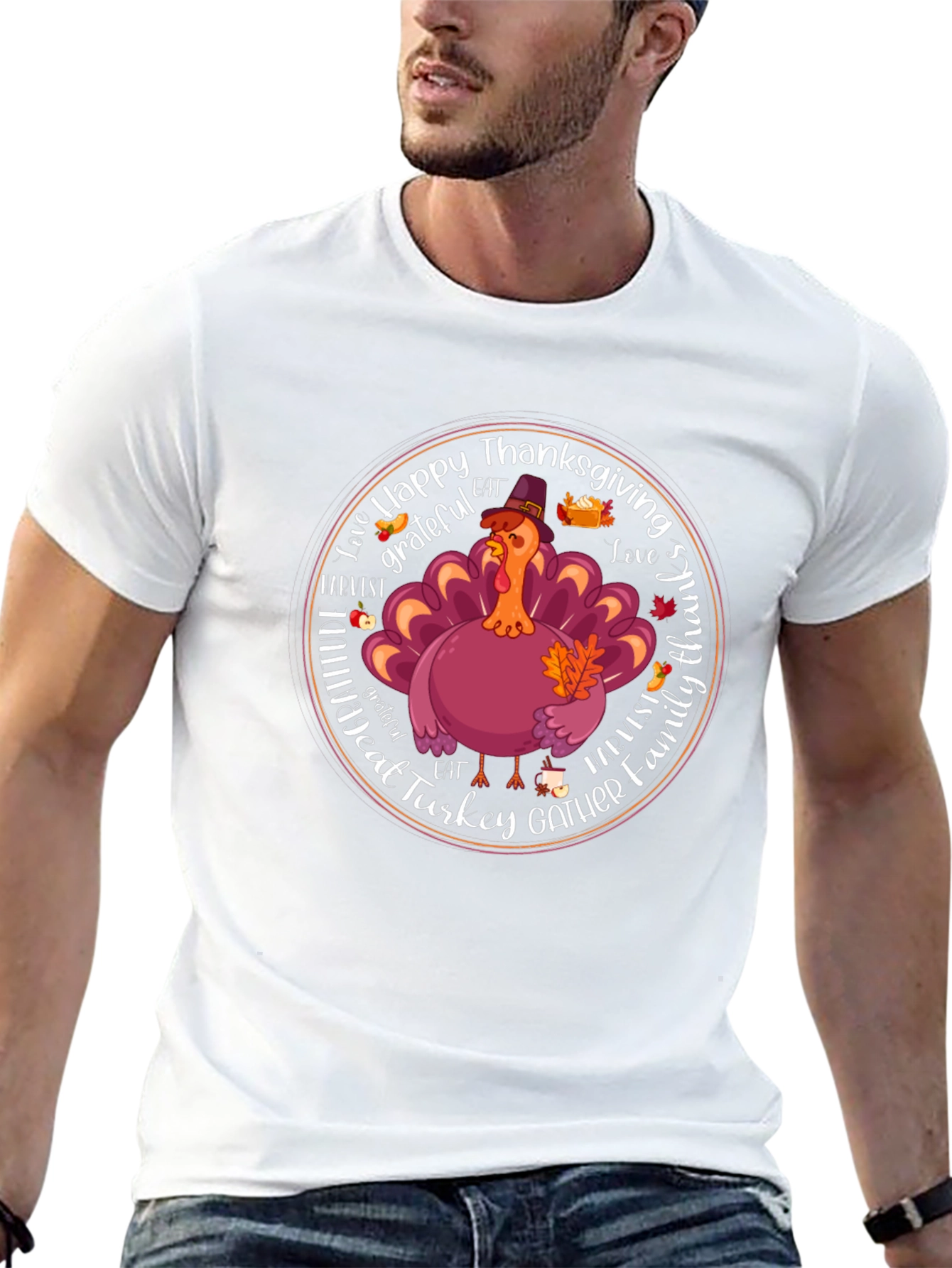 Black Happy Thanksgiving Turkey Graphic T-Shirt view 13