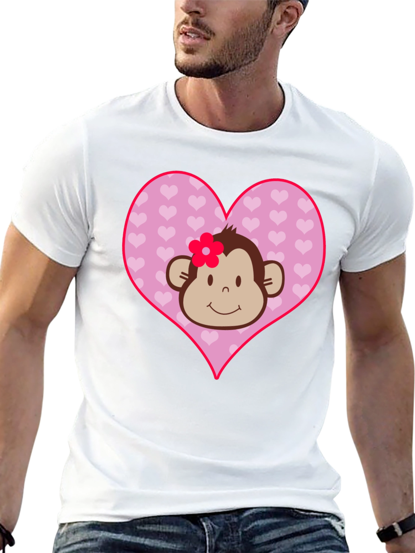 Black Cute Monkey Heart Graphic Tee - Black Cotton Shirt view 13