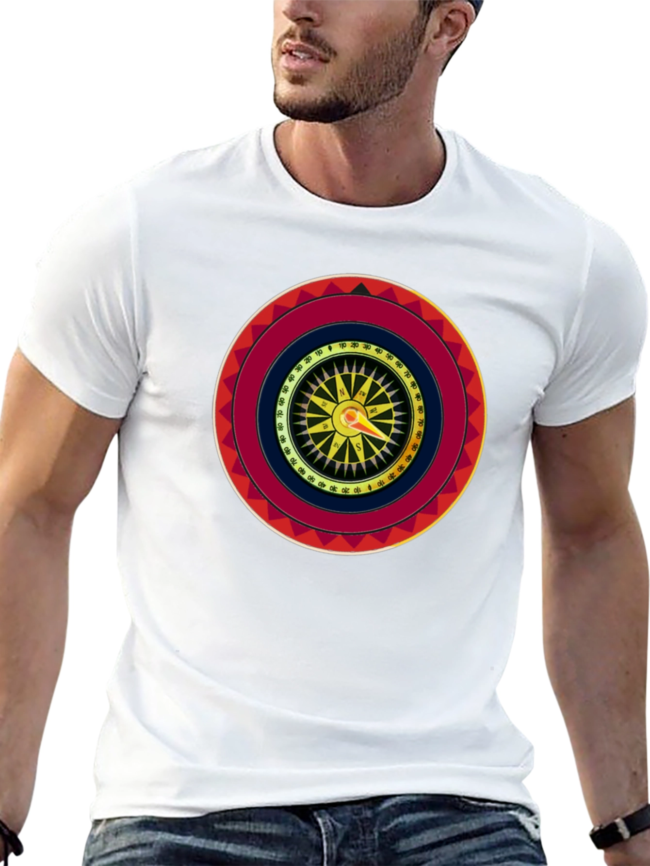 Black Compass Graphic Print Crew Neck T-Shirt view 13